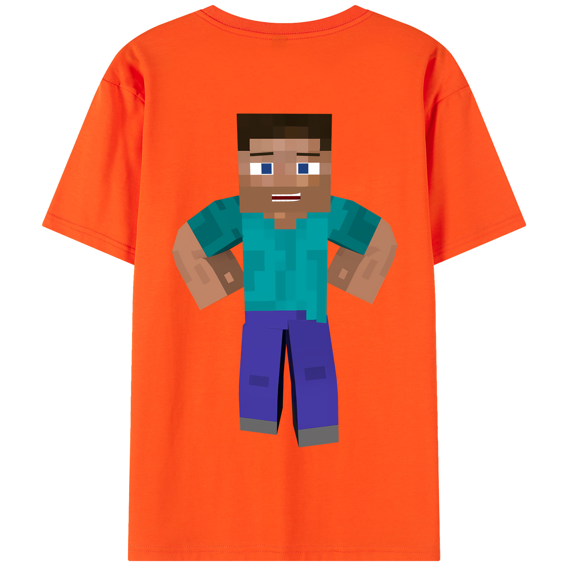 （画像用） マインクラフト ブロックの世界 Minecraft MC Block world 綿100％半袖Tシャツ（背面プリント）
