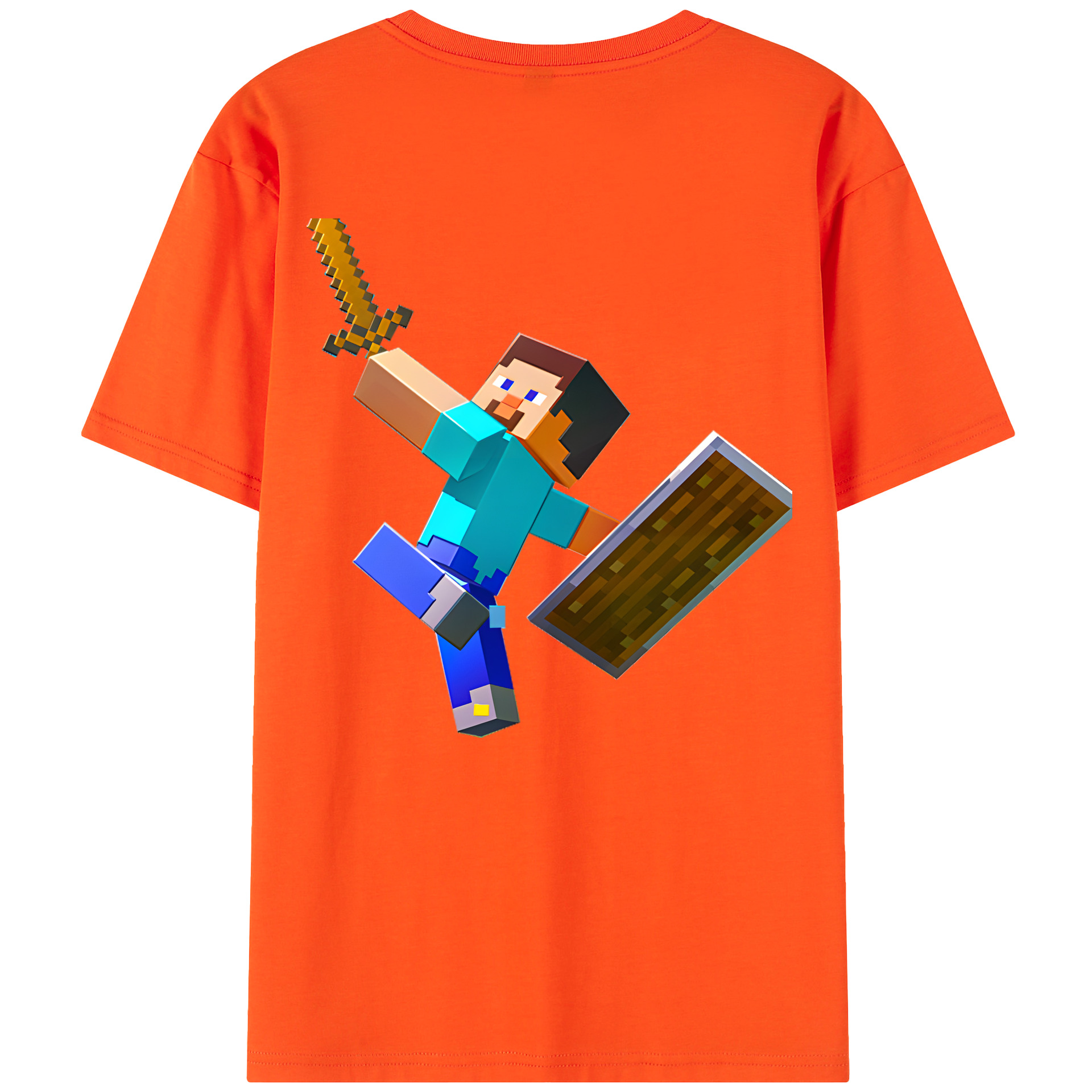 （画像用） マインクラフト ブロックの世界 Minecraft MC Block world 綿100％半袖Tシャツ（背面プリント）