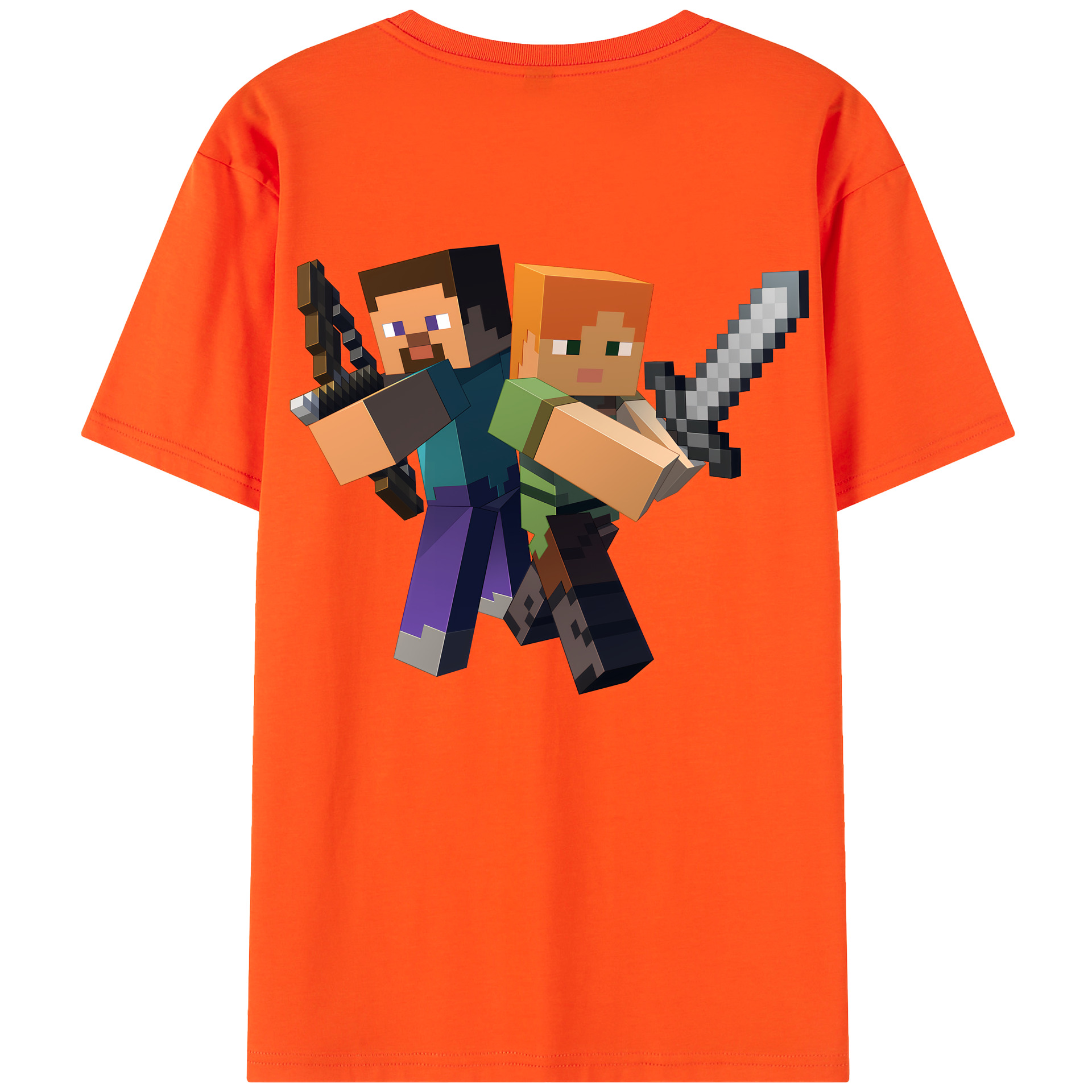 （画像用） マインクラフト ブロックの世界 Minecraft MC Block world 綿100％半袖Tシャツ（背面プリント）