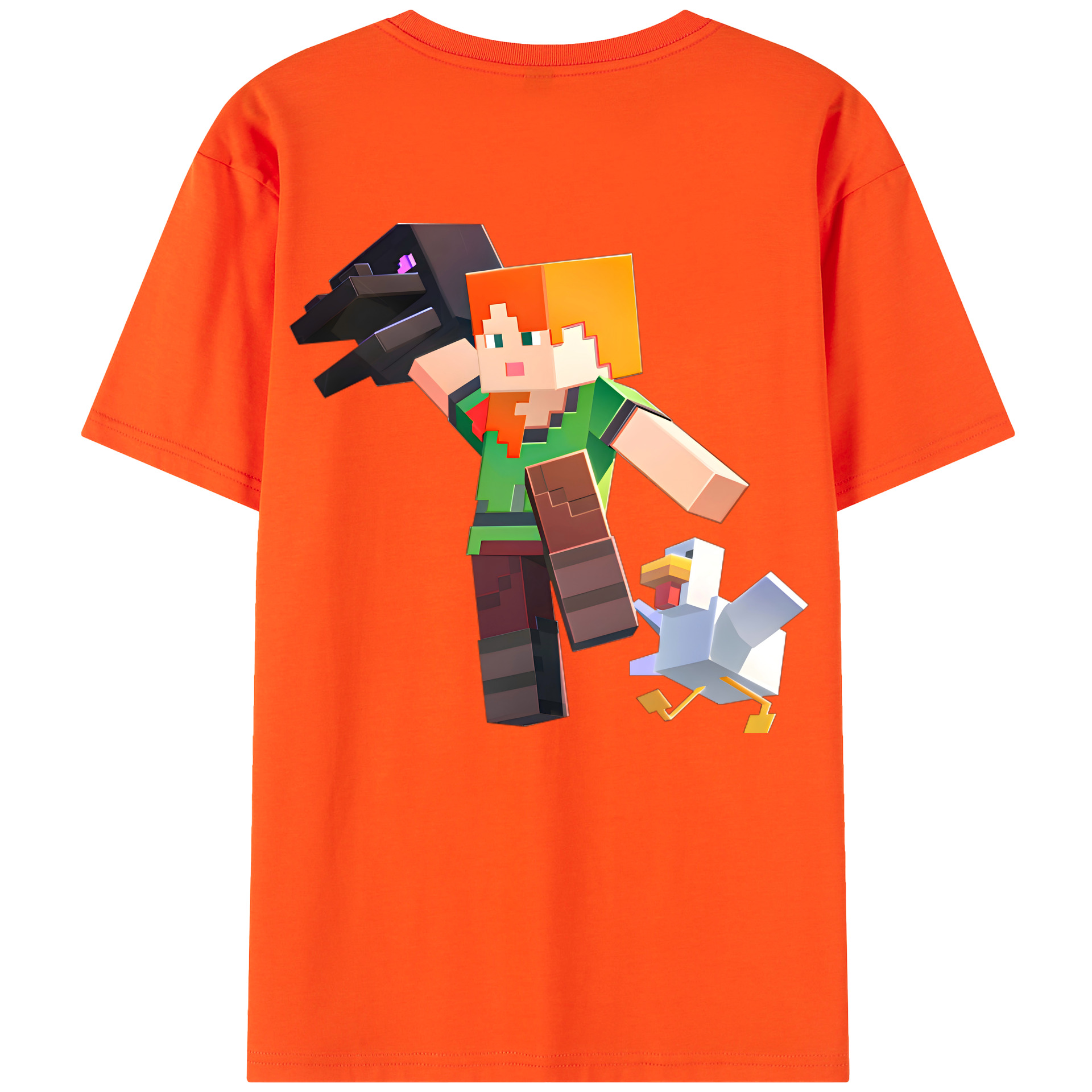 （画像用） マインクラフト ブロックの世界 Minecraft MC Block world 綿100％半袖Tシャツ（背面プリント）