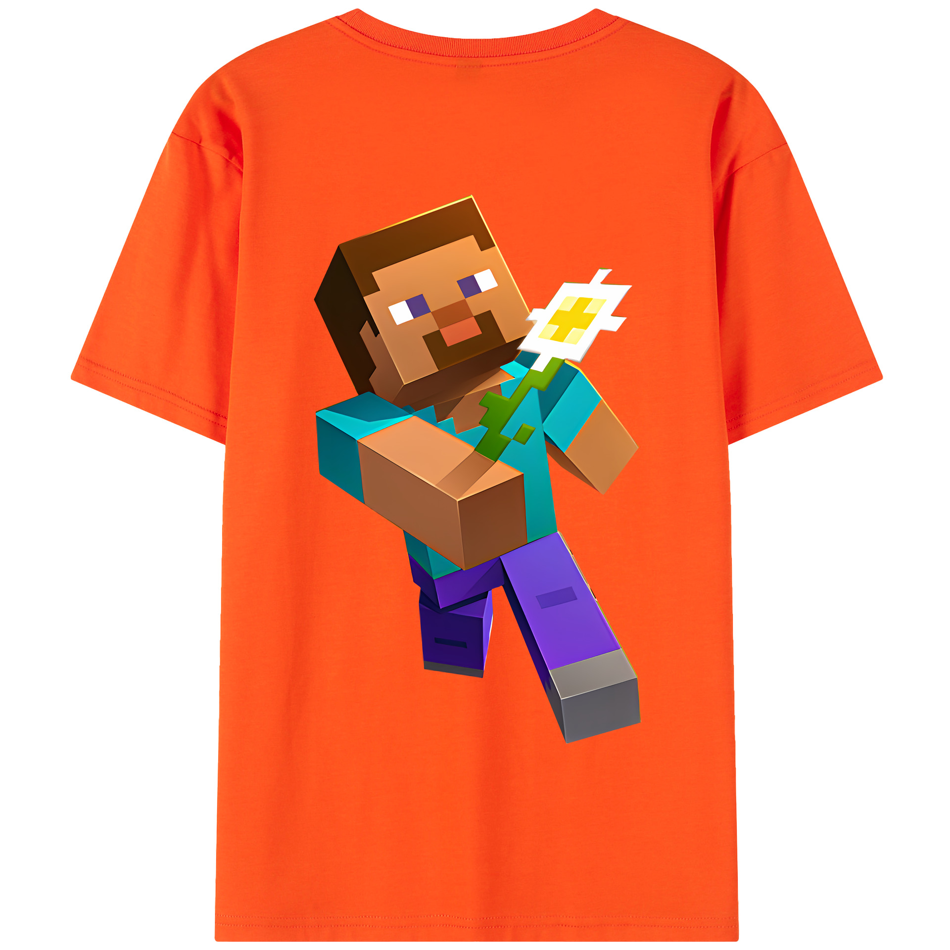 （画像用） マインクラフト ブロックの世界 Minecraft MC Block world 綿100％半袖Tシャツ（背面プリント）