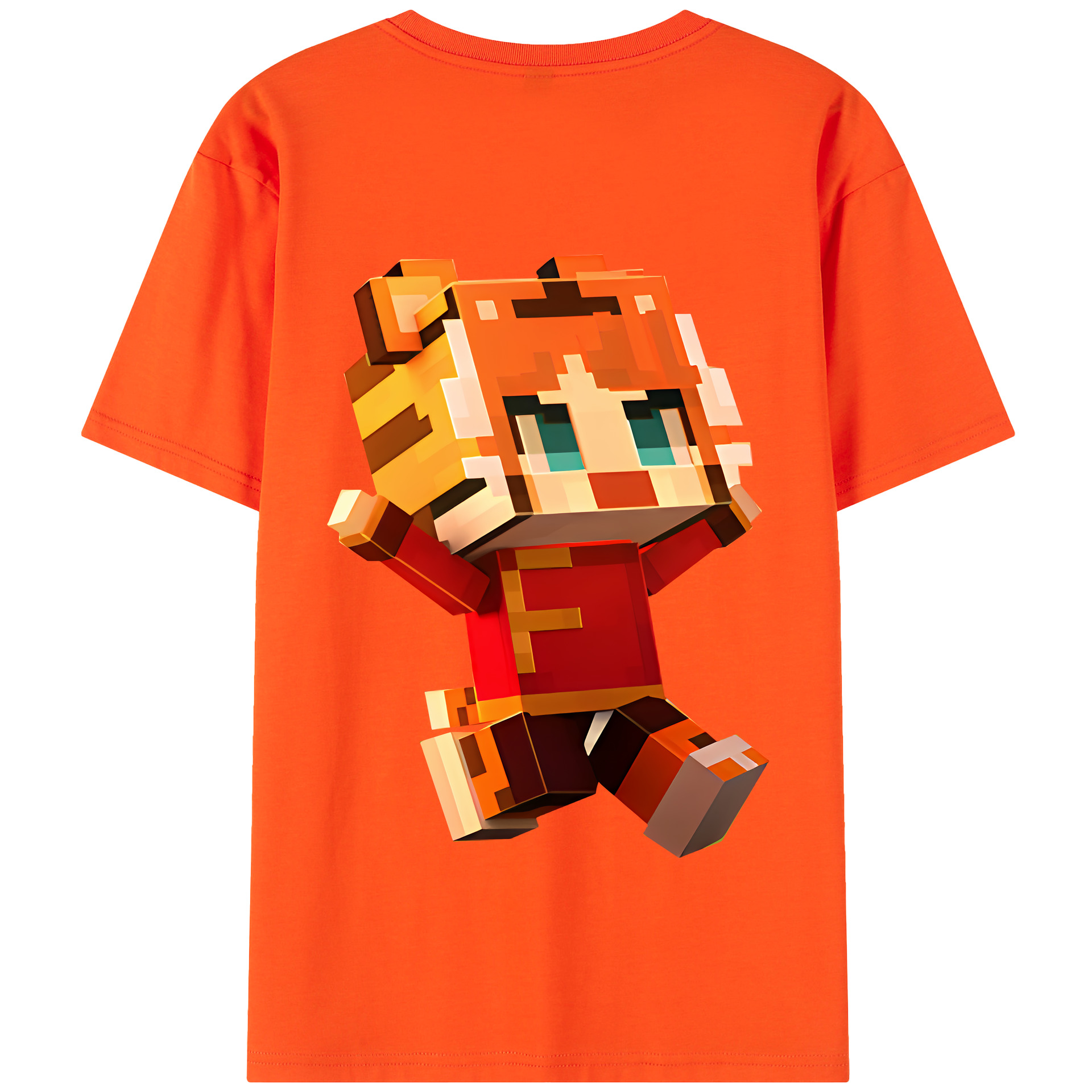 （画像用） マインクラフト ブロックの世界 Minecraft MC Block world 綿100％半袖Tシャツ（背面プリント）