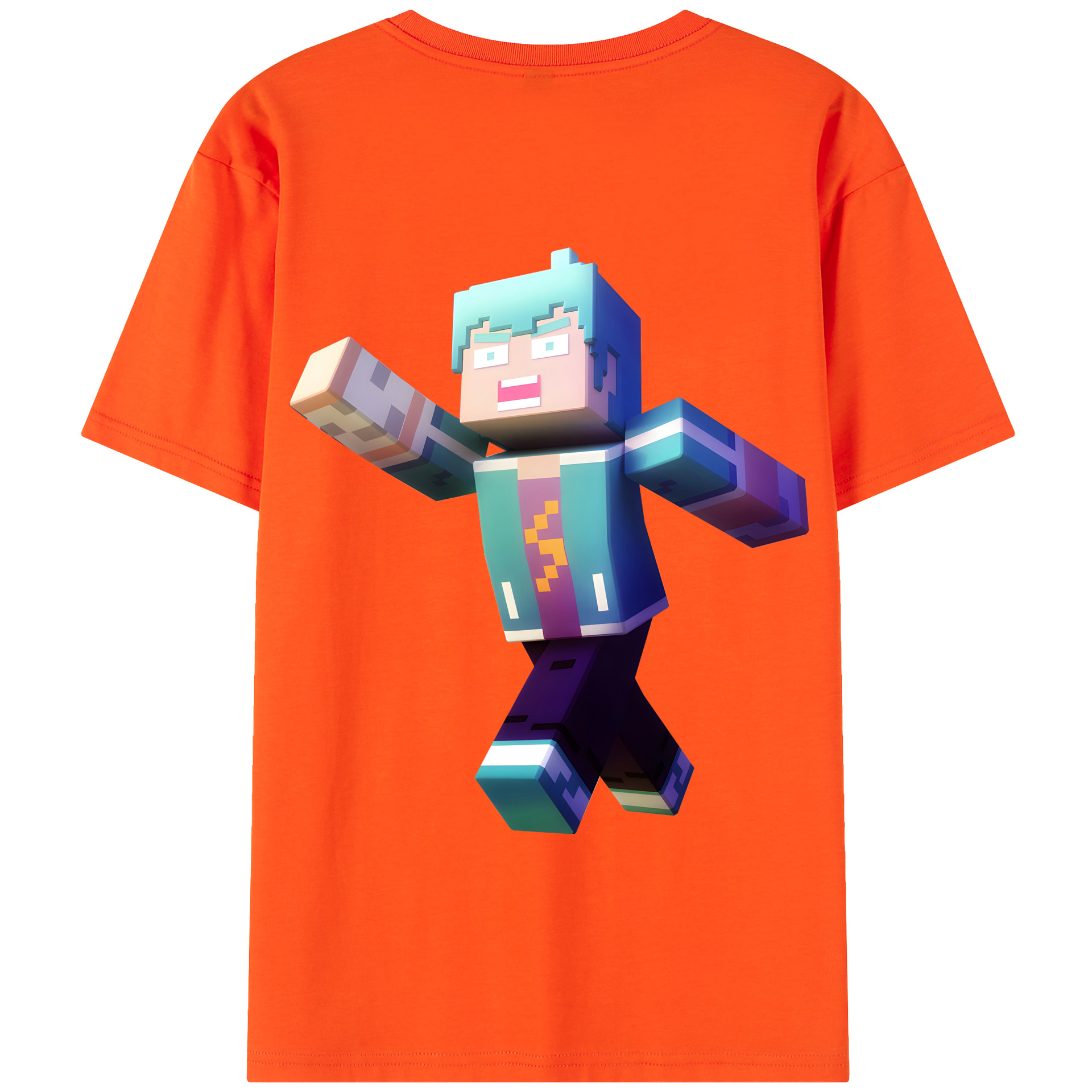 （画像用） マインクラフト ブロックの世界 Minecraft MC Block world 綿100％半袖Tシャツ（背面プリント）