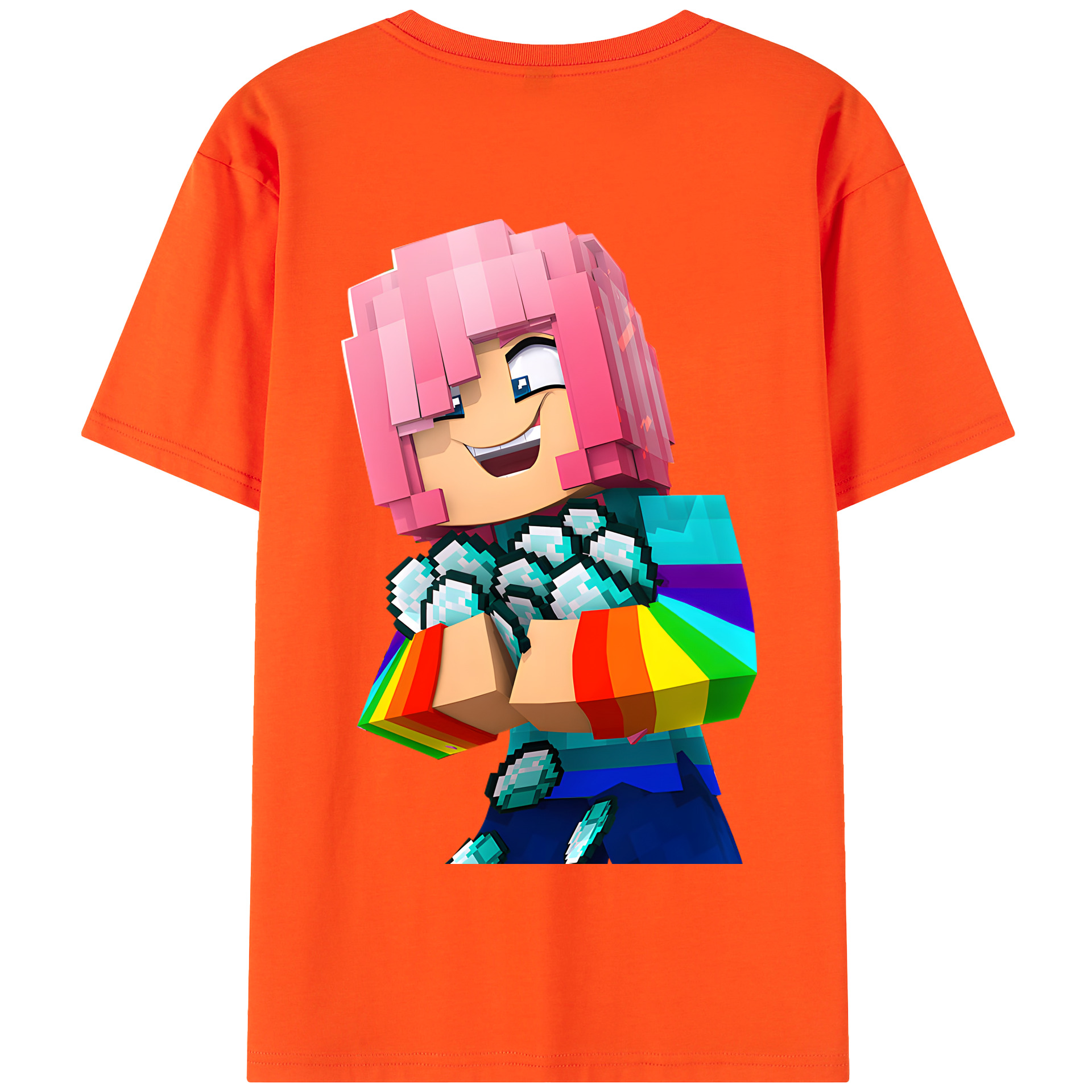 （画像用） マインクラフト ブロックの世界 Minecraft MC Block world 綿100％半袖Tシャツ（背面プリント）