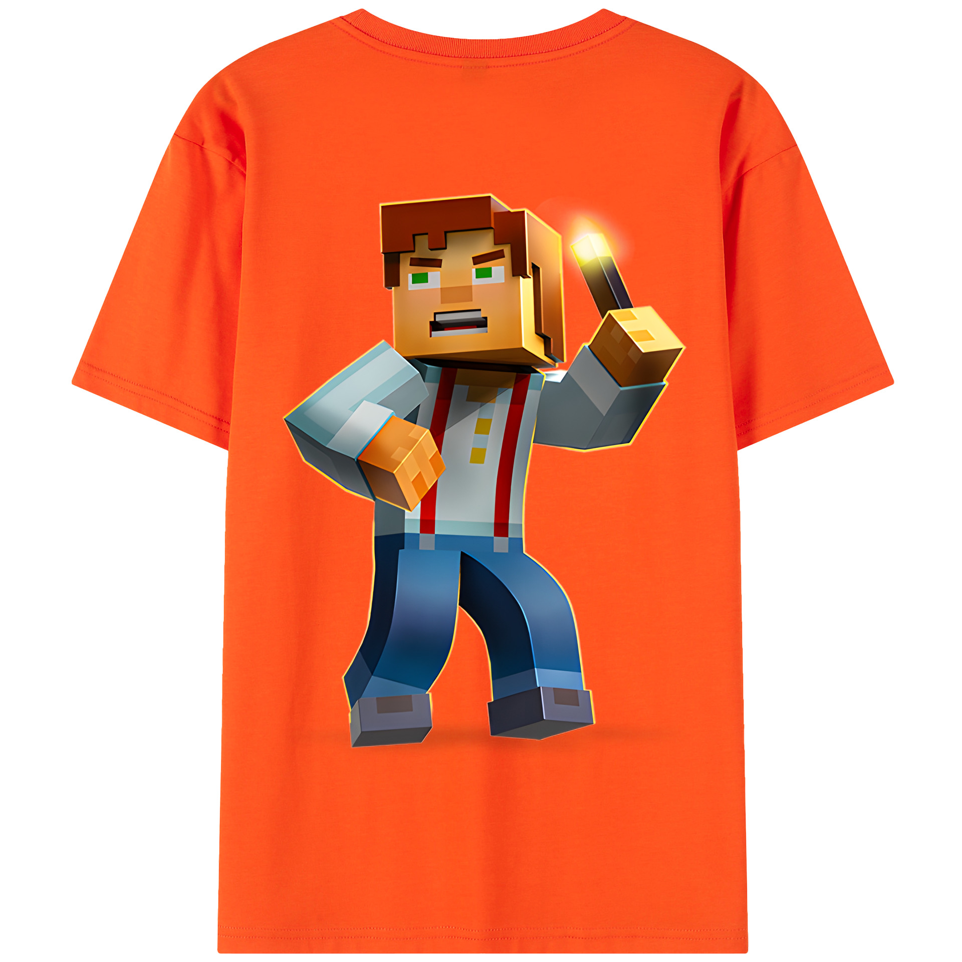 （画像用） マインクラフト ブロックの世界 Minecraft MC Block world 綿100％半袖Tシャツ（背面プリント）