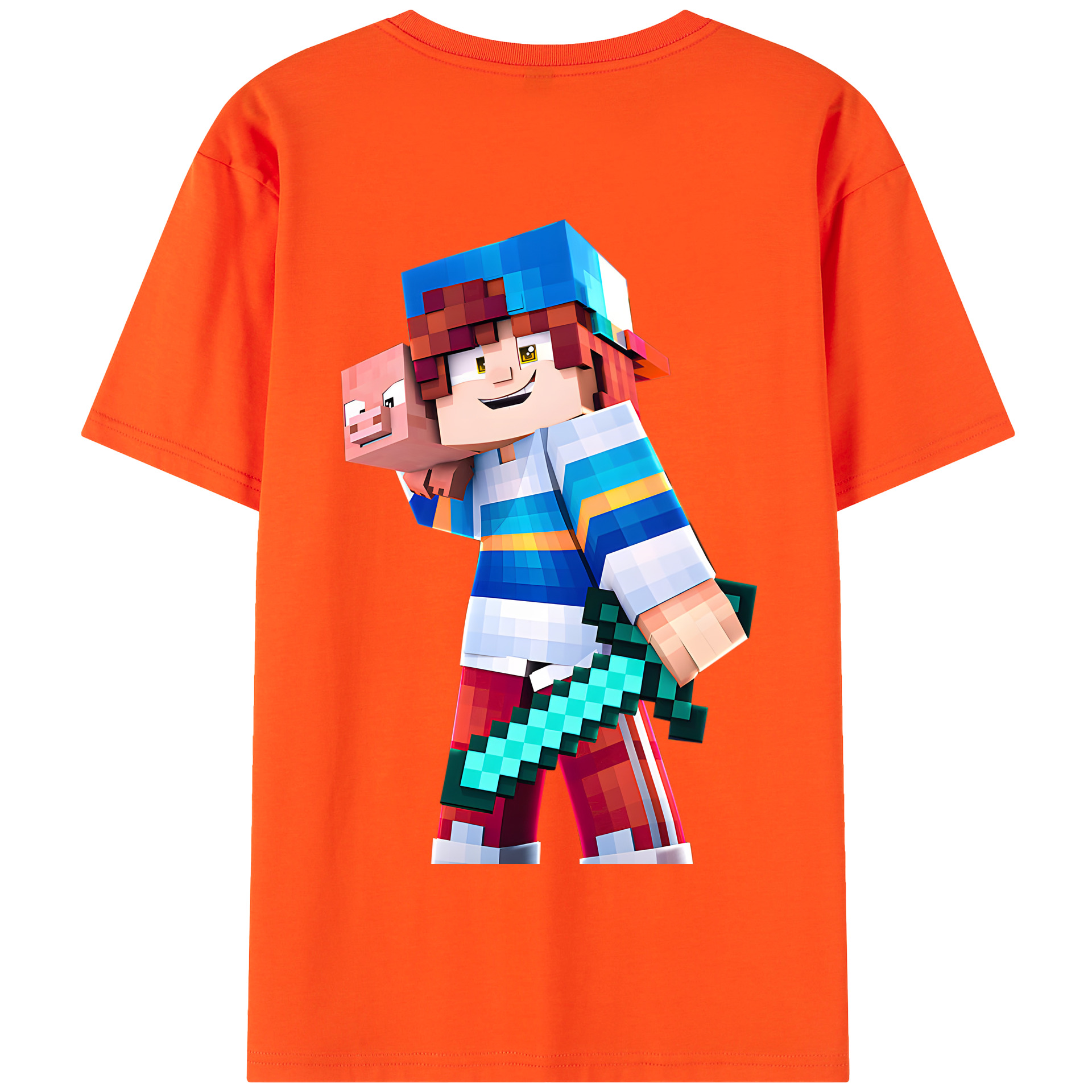 （画像用） マインクラフト ブロックの世界 Minecraft MC Block world 綿100％半袖Tシャツ（背面プリント）