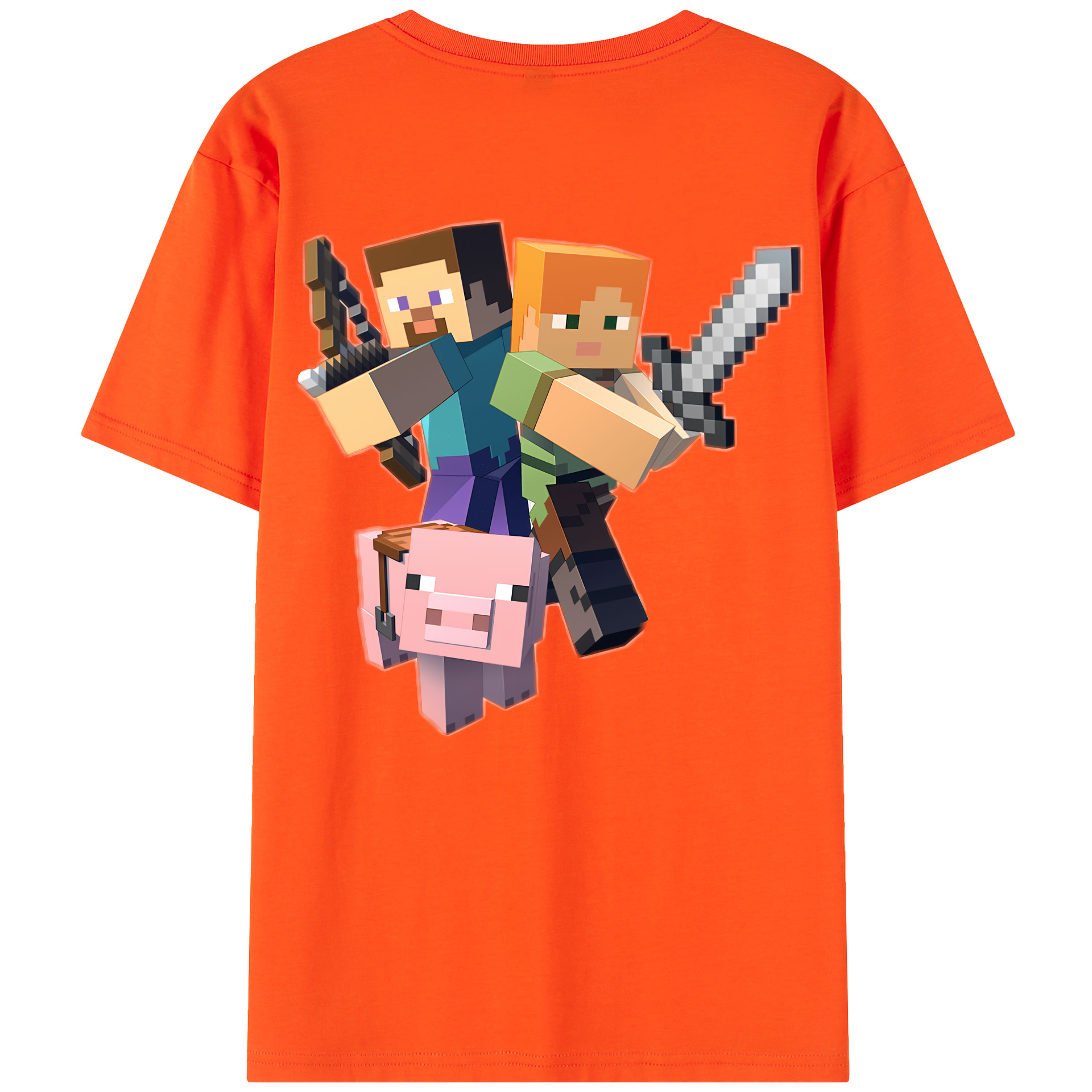 （画像用） マインクラフト ブロックの世界 Minecraft MC Block world 綿100％半袖Tシャツ（背面プリント）