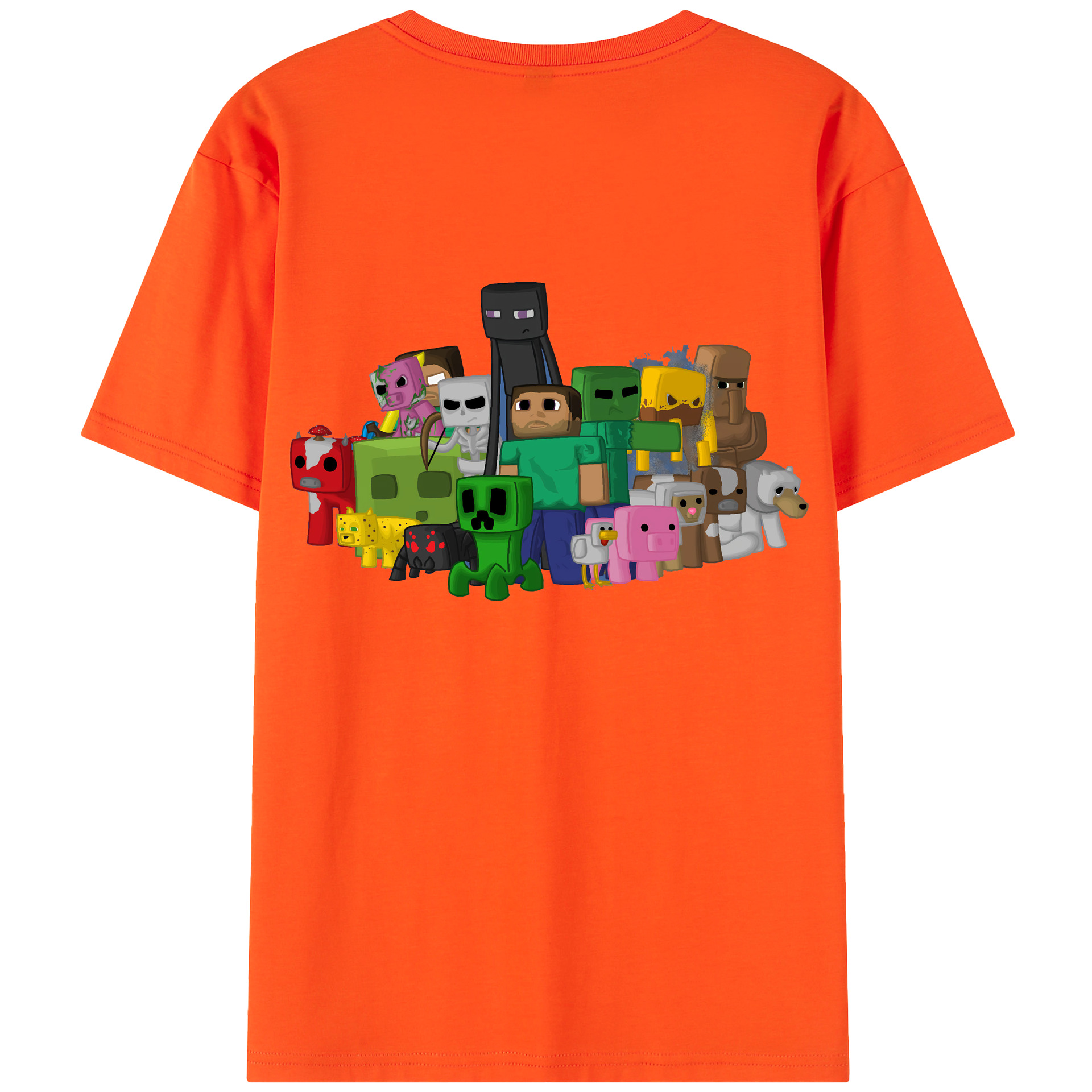 （画像用） マインクラフト ブロックの世界 Minecraft MC Block world 綿100％半袖Tシャツ（背面プリント）