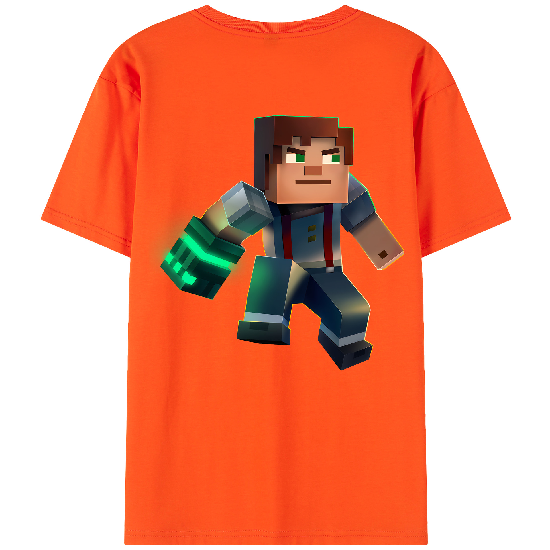（画像用） マインクラフト ブロックの世界 Minecraft MC Block world 綿100％半袖Tシャツ（背面プリント）