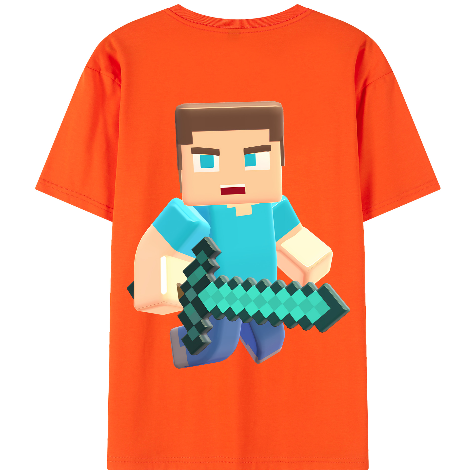 （画像用） マインクラフト ブロックの世界 Minecraft MC Block world 綿100％半袖Tシャツ（背面プリント）