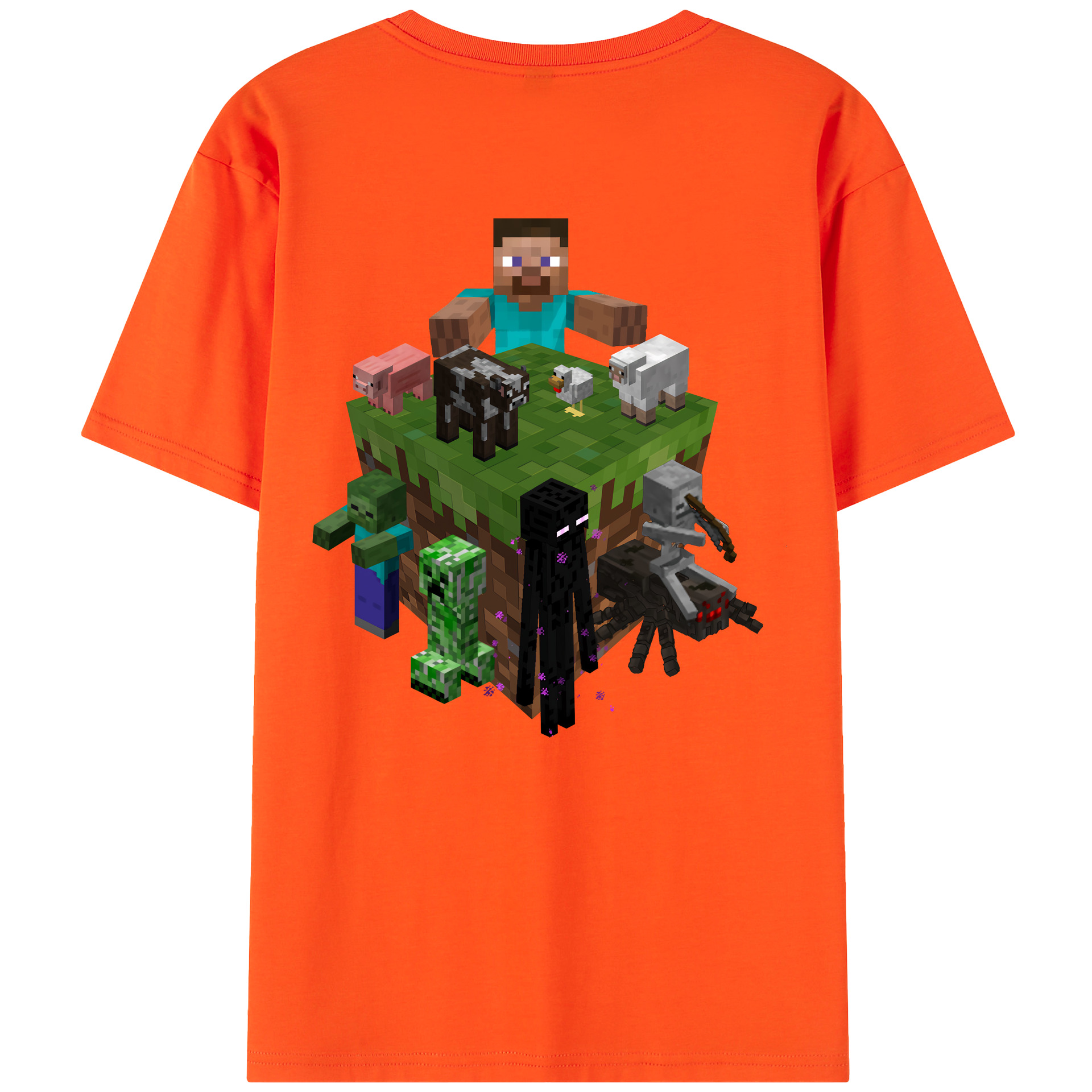 （画像用） マインクラフト ブロックの世界 Minecraft MC Block world 綿100％半袖Tシャツ（背面プリント）