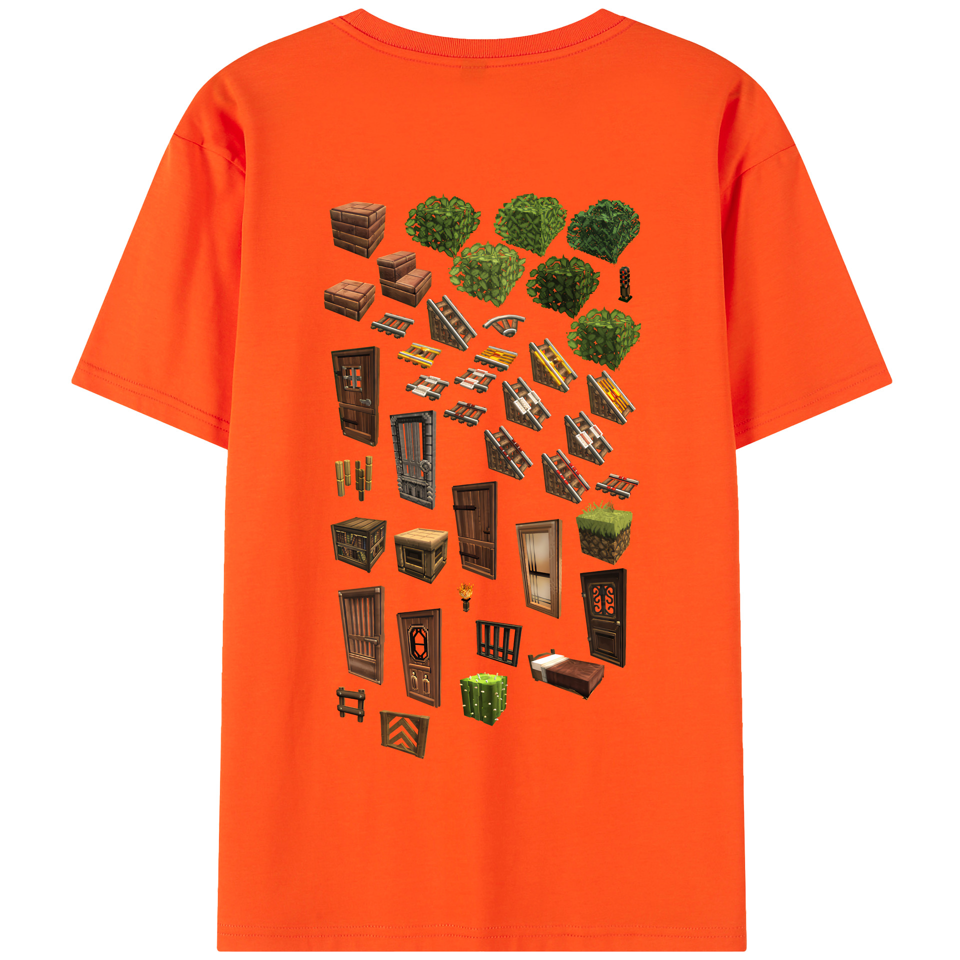 （画像用） マインクラフト ブロックの世界 Minecraft MC Block world 綿100％半袖Tシャツ（背面プリント）