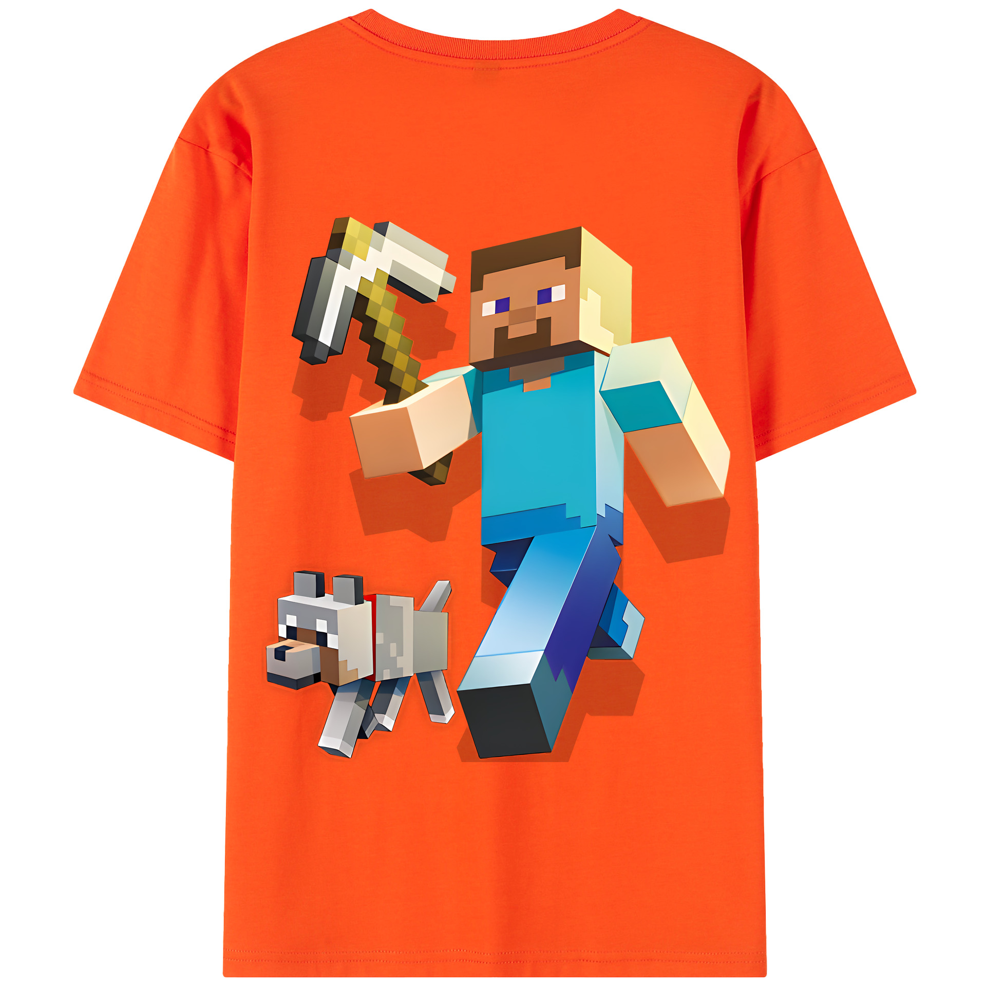 （画像用） マインクラフト ブロックの世界 Minecraft MC Block world 綿100％半袖Tシャツ（背面プリント）