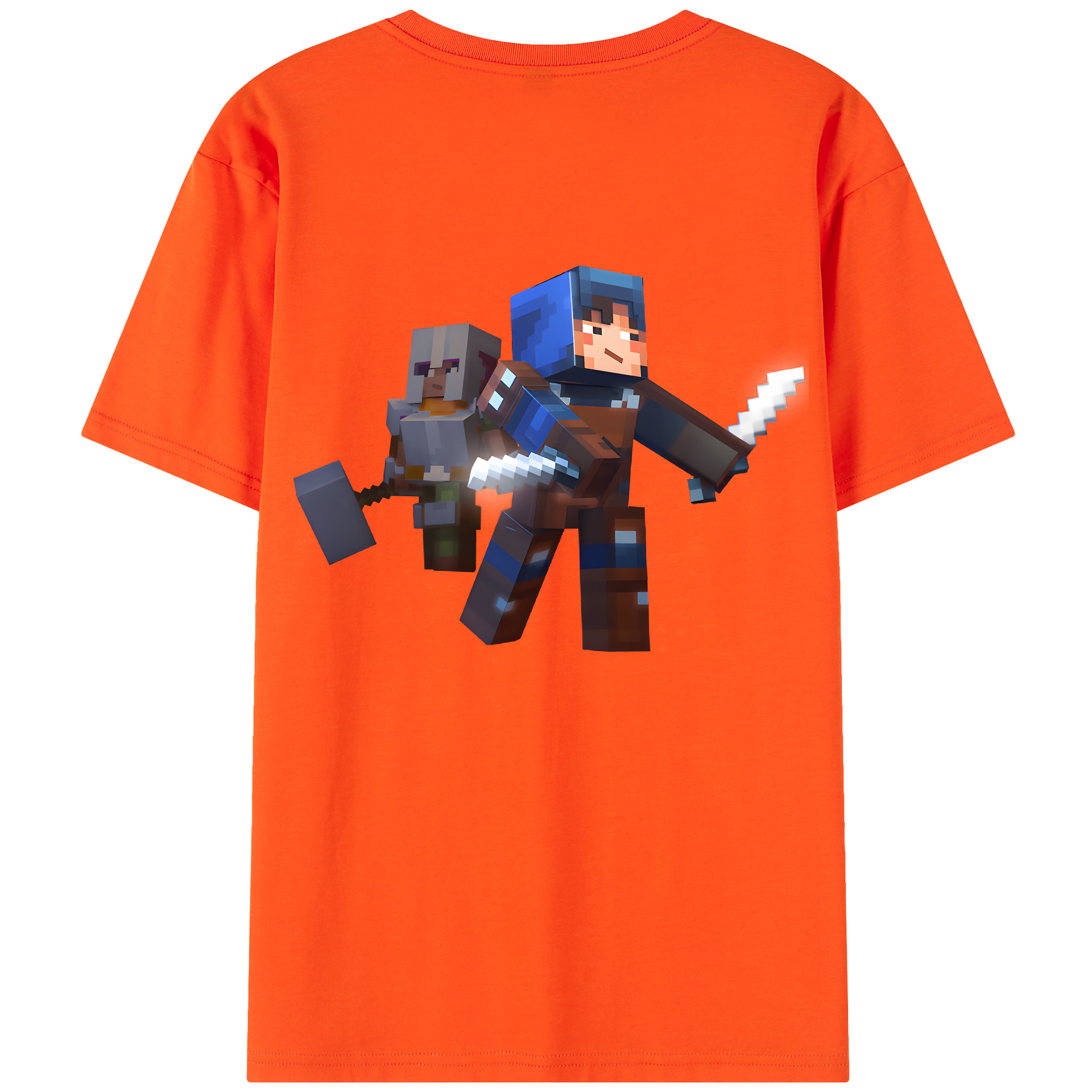 （画像用） マインクラフト ブロックの世界 Minecraft MC Block world 綿100％半袖Tシャツ（背面プリント）