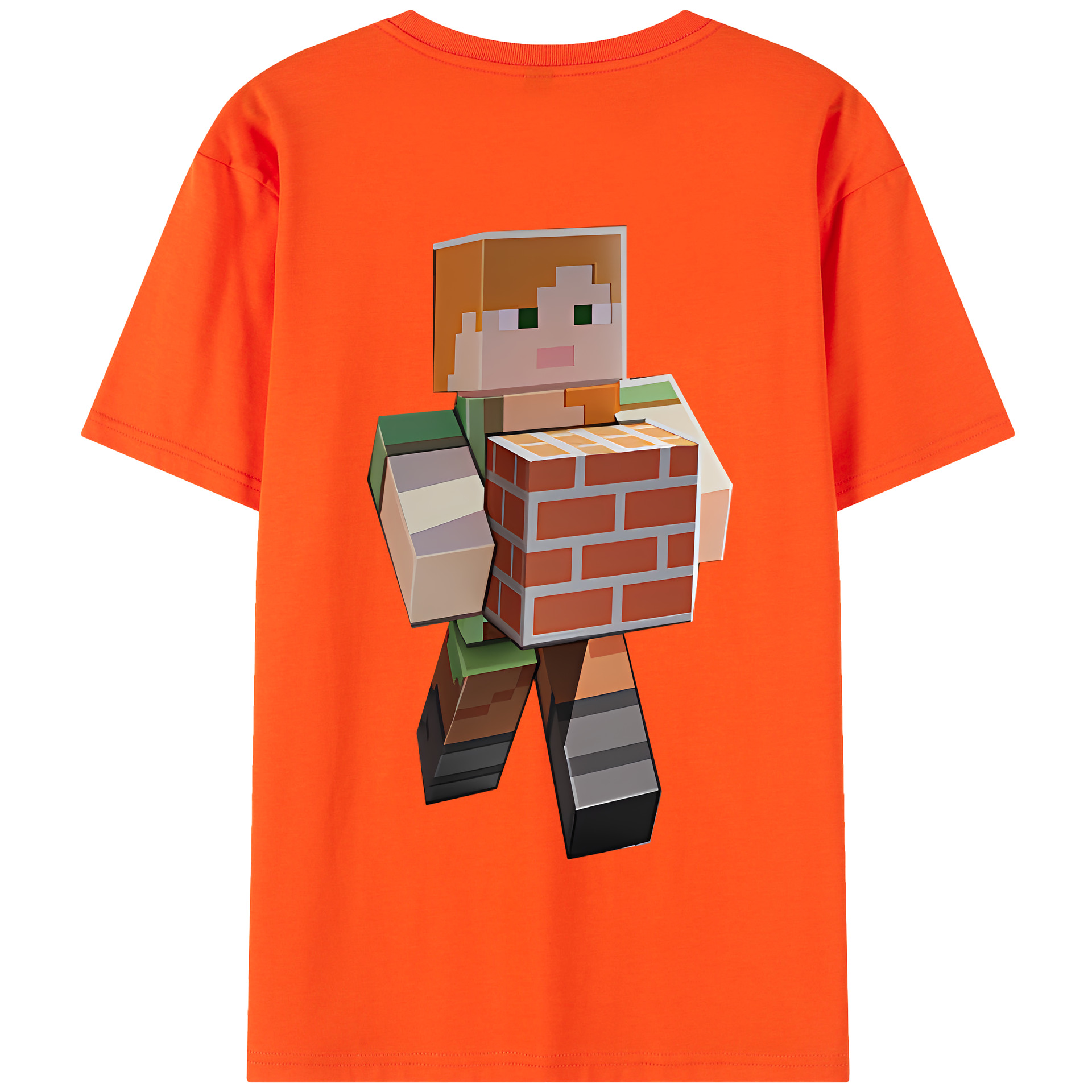 （画像用） マインクラフト ブロックの世界 Minecraft MC Block world 綿100％半袖Tシャツ（背面プリント）