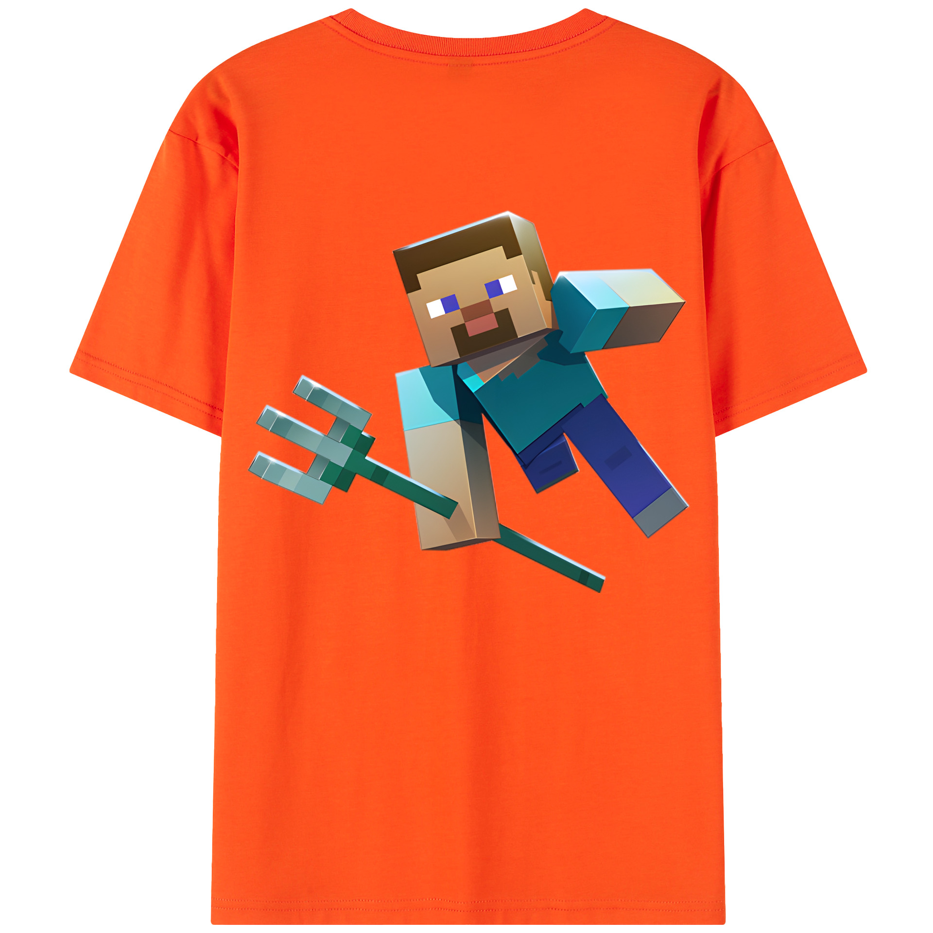（画像用） マインクラフト ブロックの世界 Minecraft MC Block world 綿100％半袖Tシャツ（背面プリント）