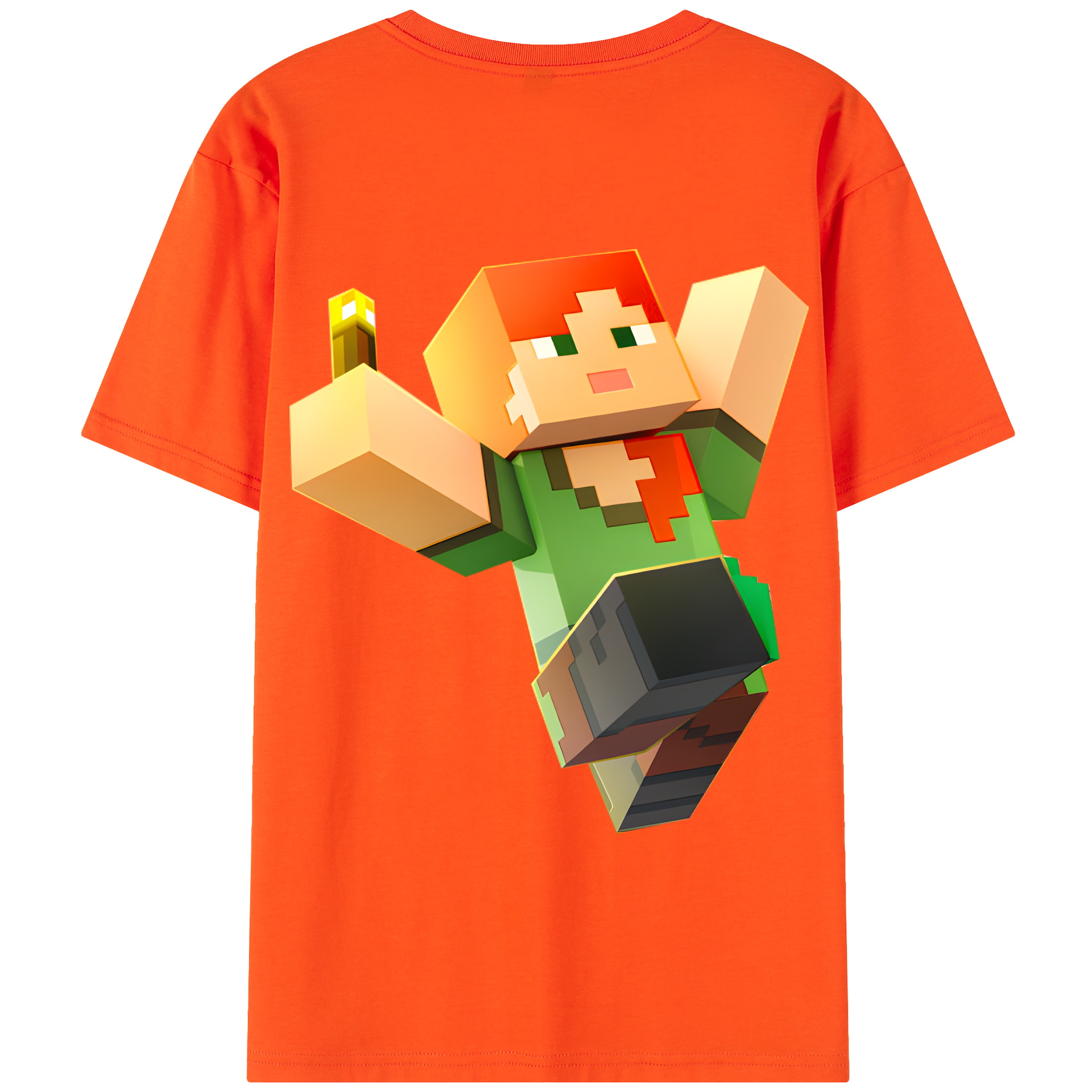 （画像用） マインクラフト ブロックの世界 Minecraft MC Block world 綿100％半袖Tシャツ（背面プリント）