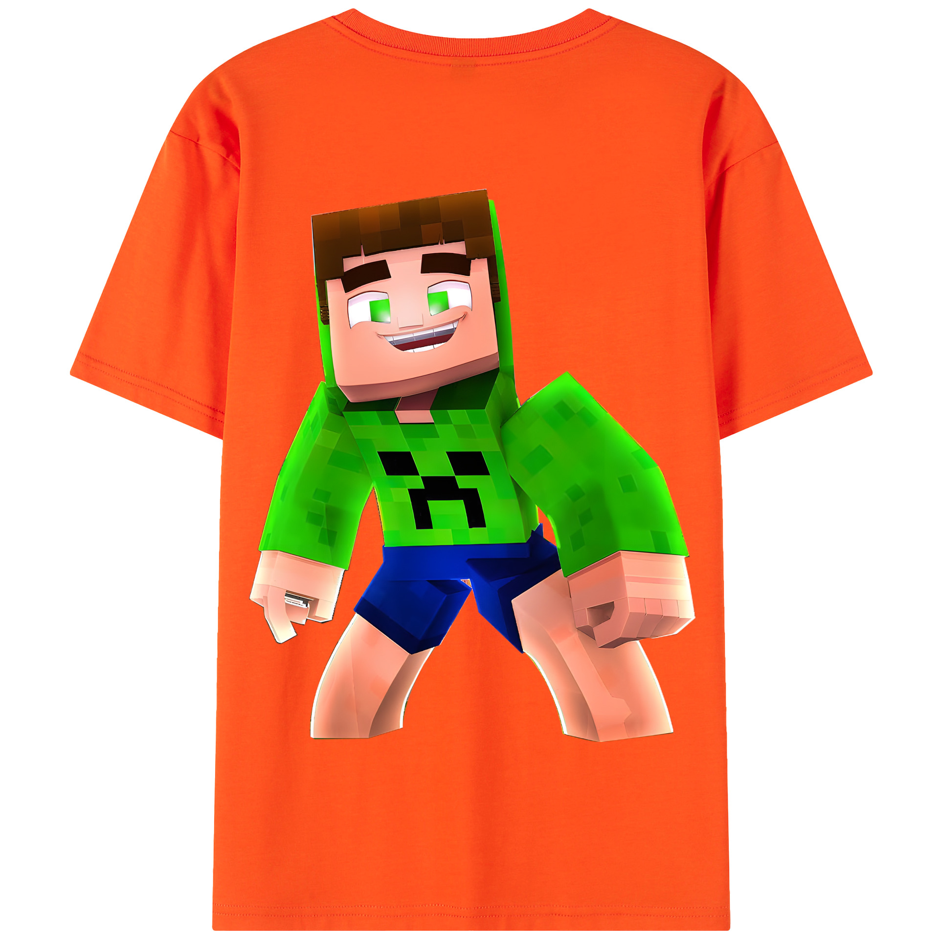（画像用） マインクラフト ブロックの世界 Minecraft MC Block world 綿100％半袖Tシャツ（背面プリント）
