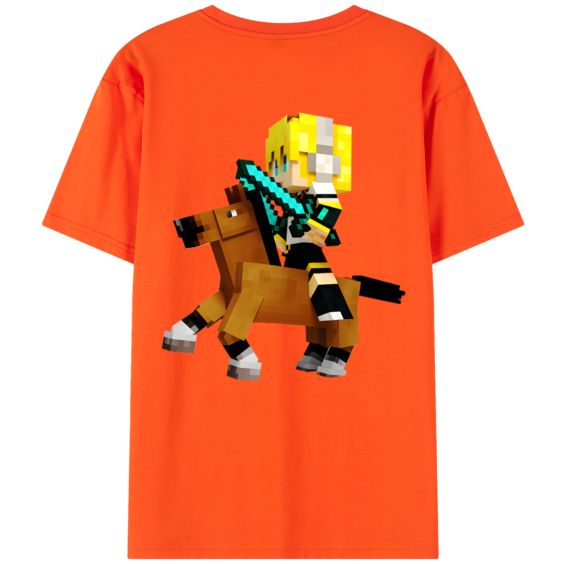 （画像用） マインクラフト ブロックの世界 Minecraft MC Block world 綿100％半袖Tシャツ（背面プリント）