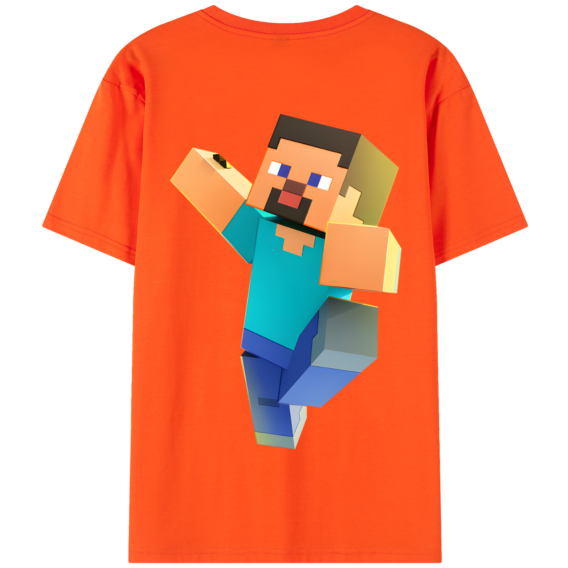 （画像用） マインクラフト ブロックの世界 Minecraft MC Block world 綿100％半袖Tシャツ（背面プリント）