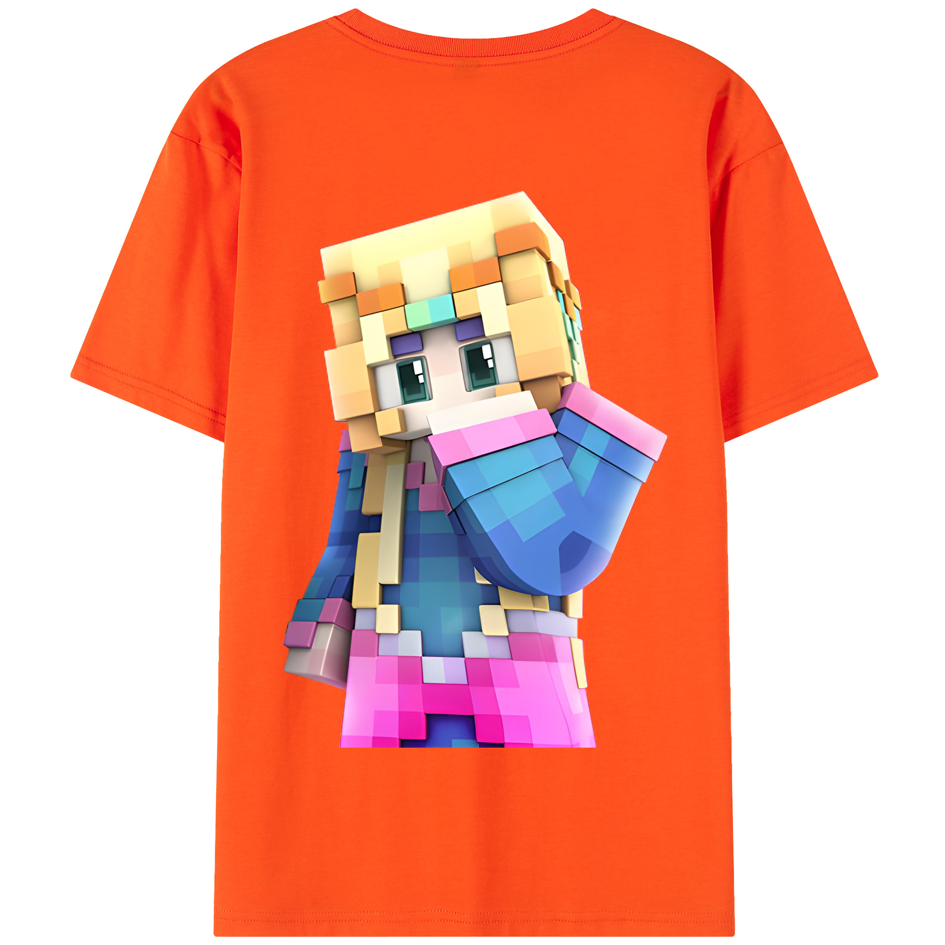 （画像用） マインクラフト ブロックの世界 Minecraft MC Block world 綿100％半袖Tシャツ（背面プリント）