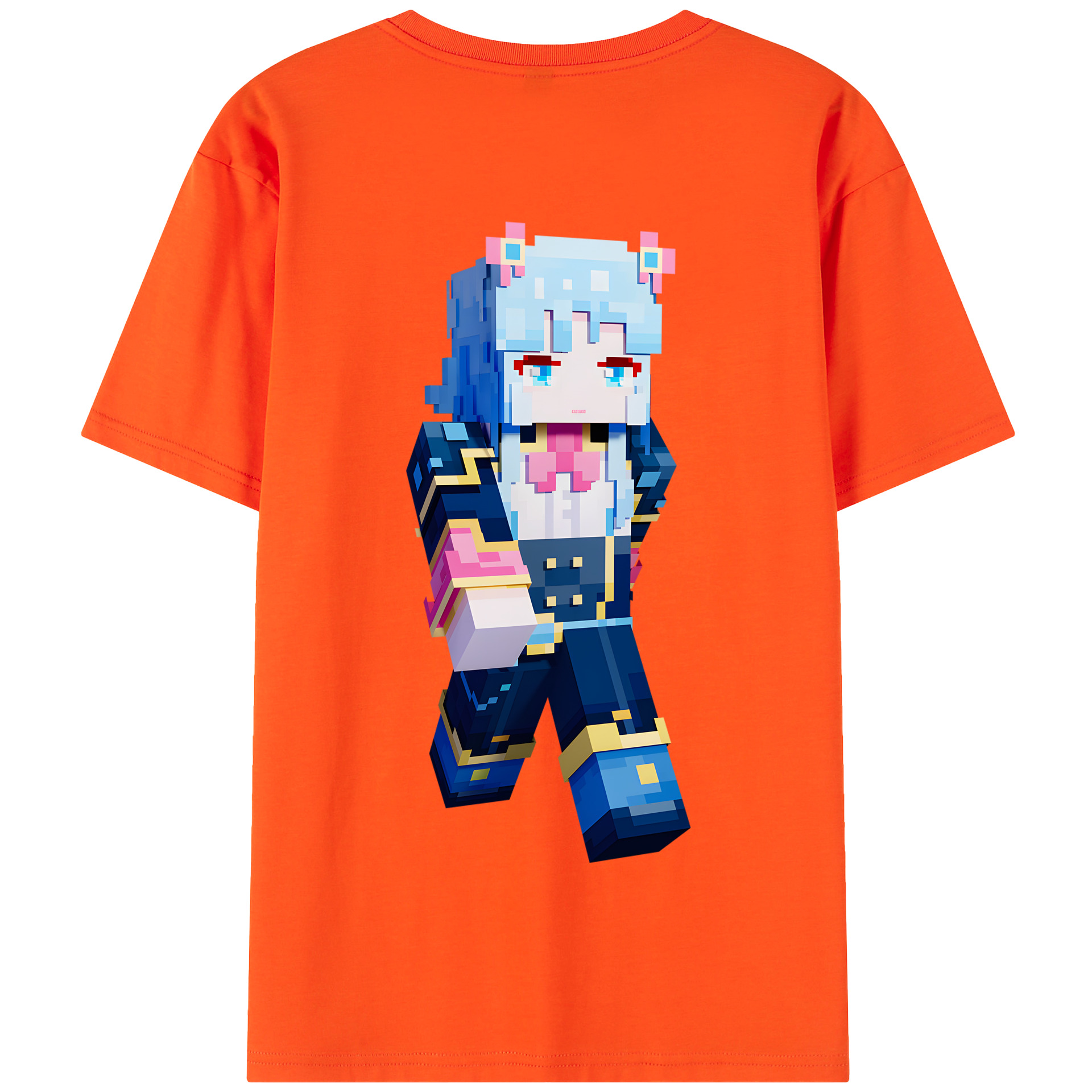 （画像用） マインクラフト ブロックの世界 Minecraft MC Block world 綿100％半袖Tシャツ（背面プリント）