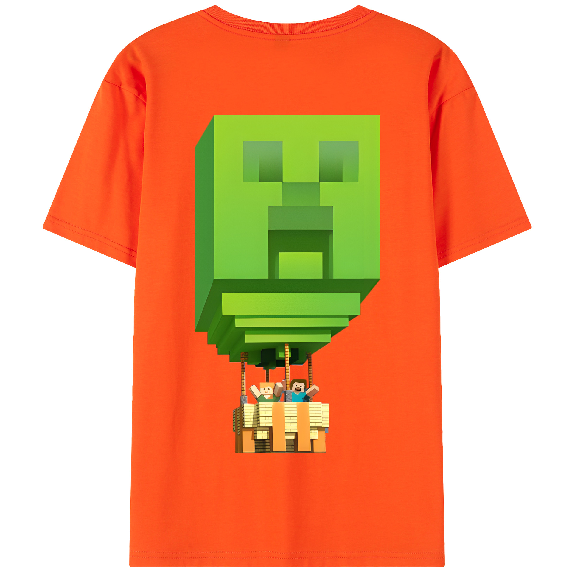 （画像用） マインクラフト ブロックの世界 Minecraft MC Block world 綿100％半袖Tシャツ（背面プリント）