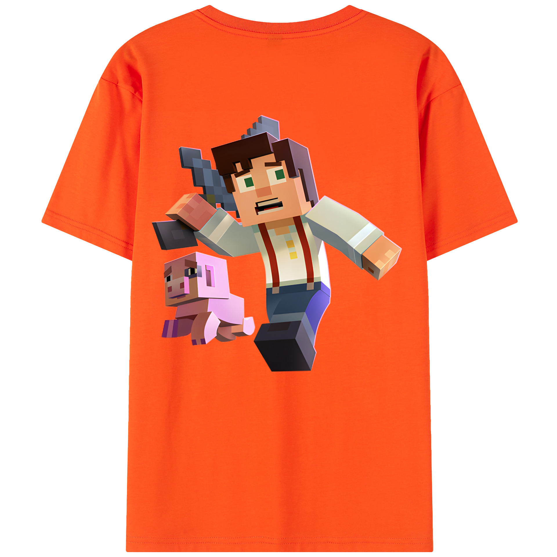（画像用） マインクラフト ブロックの世界 Minecraft MC Block world 綿100％半袖Tシャツ（背面プリント）
