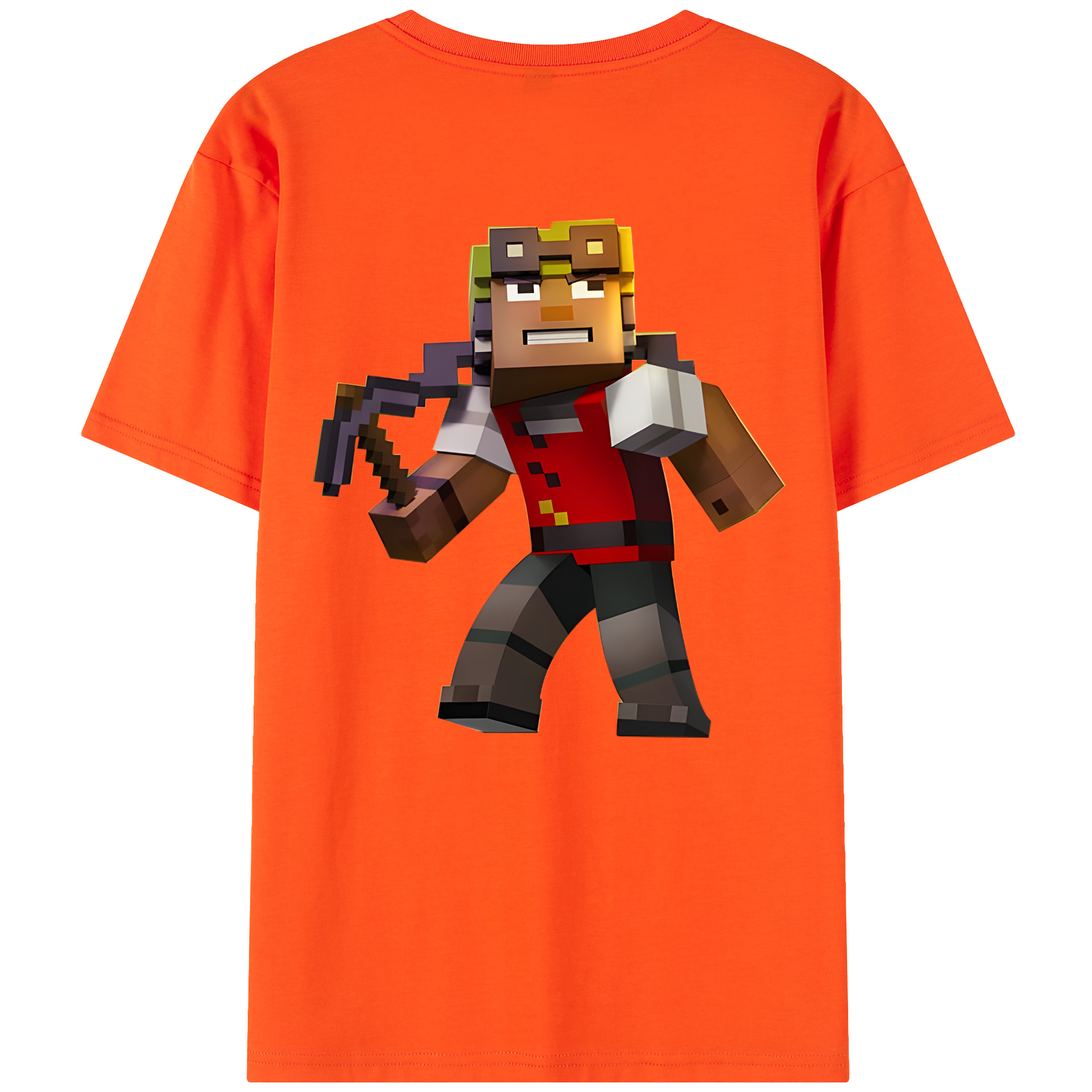 （画像用） マインクラフト ブロックの世界 Minecraft MC Block world 綿100％半袖Tシャツ（背面プリント）