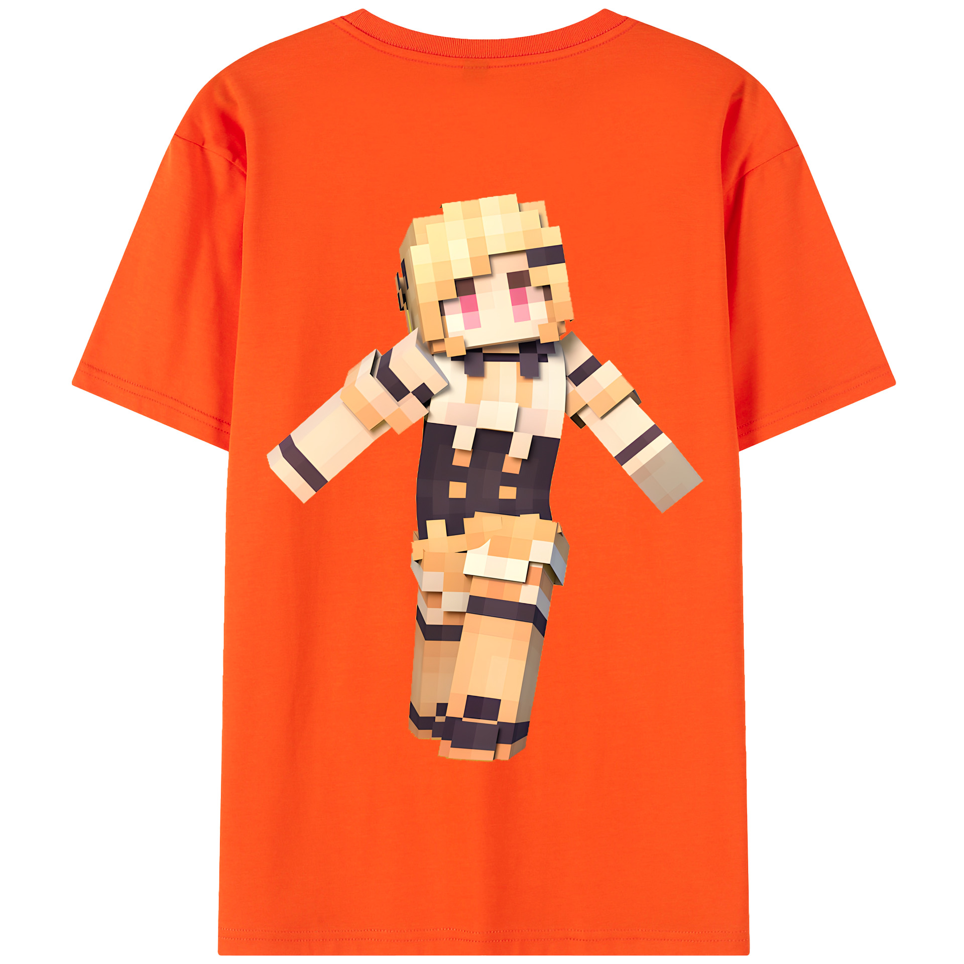 （画像用） マインクラフト ブロックの世界 Minecraft MC Block world 綿100％半袖Tシャツ（背面プリント）