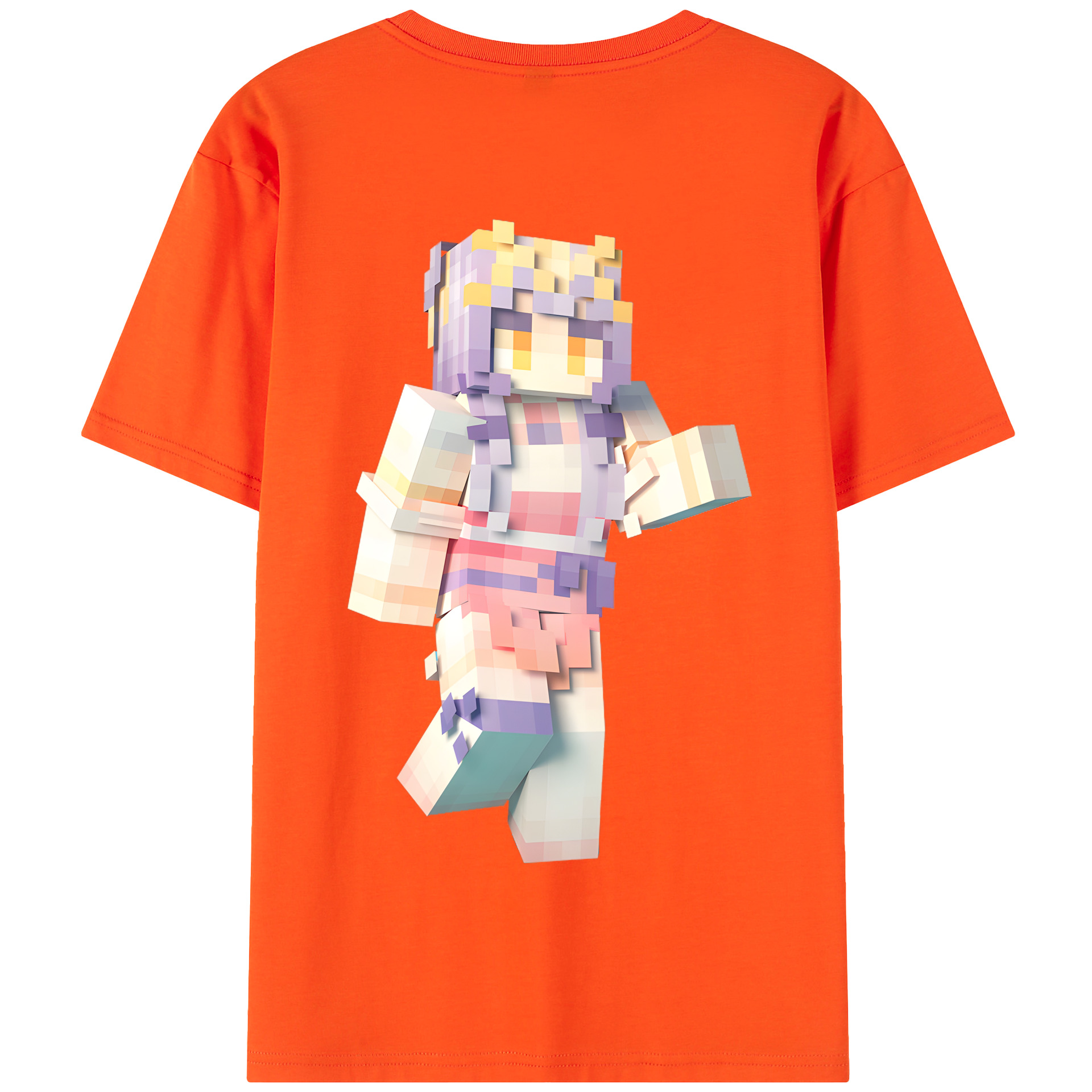 （画像用） マインクラフト ブロックの世界 Minecraft MC Block world 綿100％半袖Tシャツ（背面プリント）