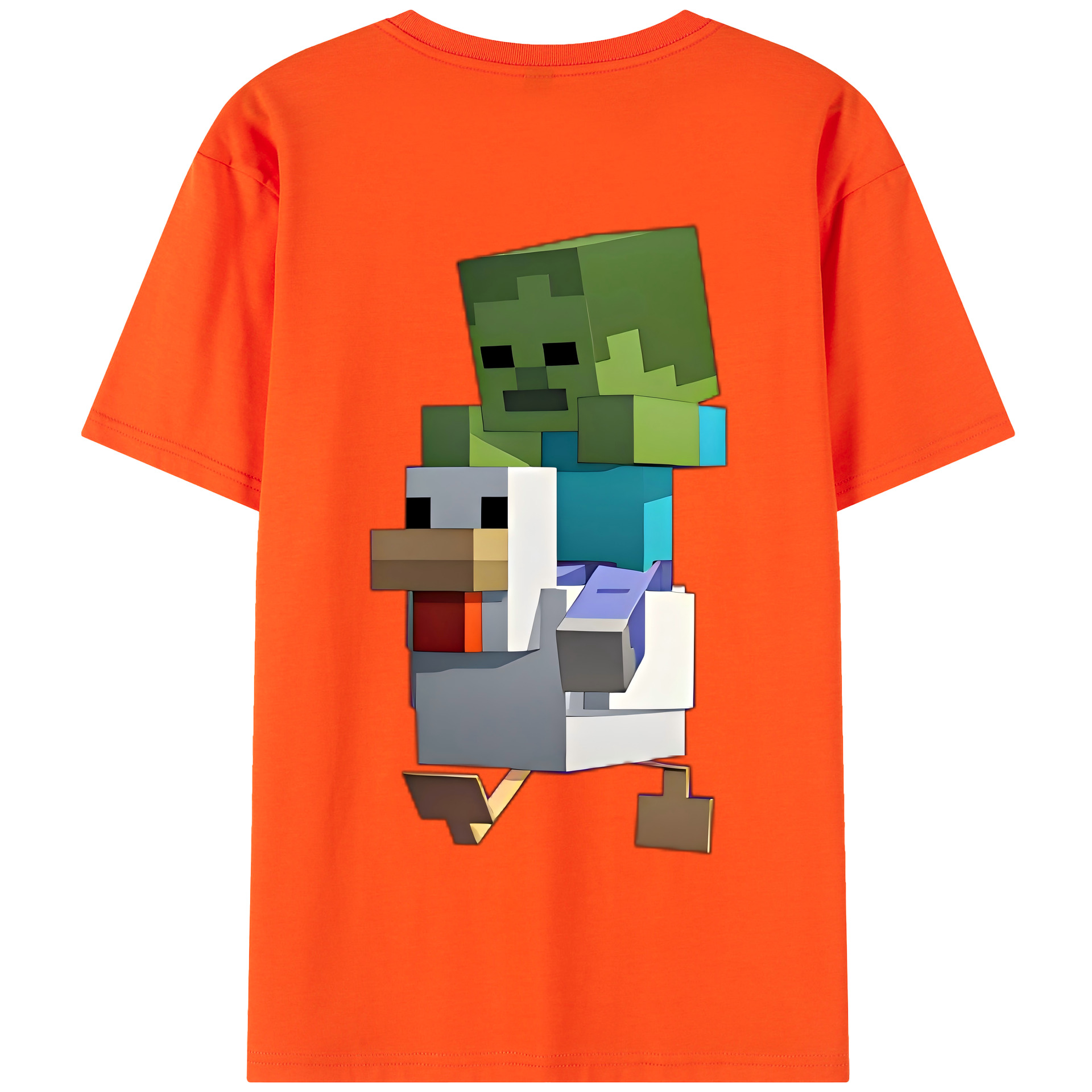 （画像用） マインクラフト ブロックの世界 Minecraft MC Block world 綿100％半袖Tシャツ（背面プリント）
