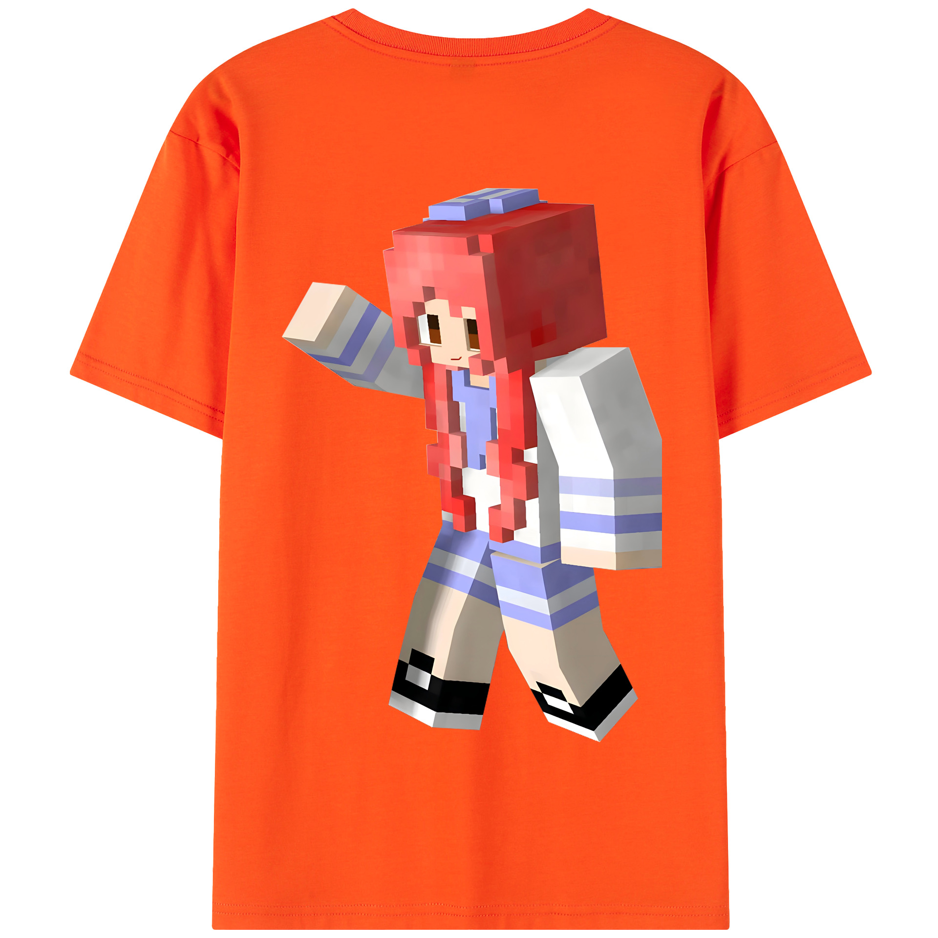（画像用） マインクラフト ブロックの世界 Minecraft MC Block world 綿100％半袖Tシャツ（背面プリント）