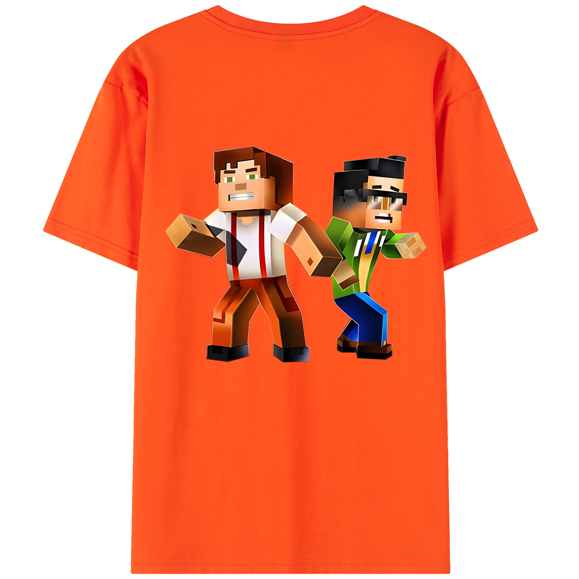 （画像用） マインクラフト ブロックの世界 Minecraft MC Block world 綿100％半袖Tシャツ（背面プリント）