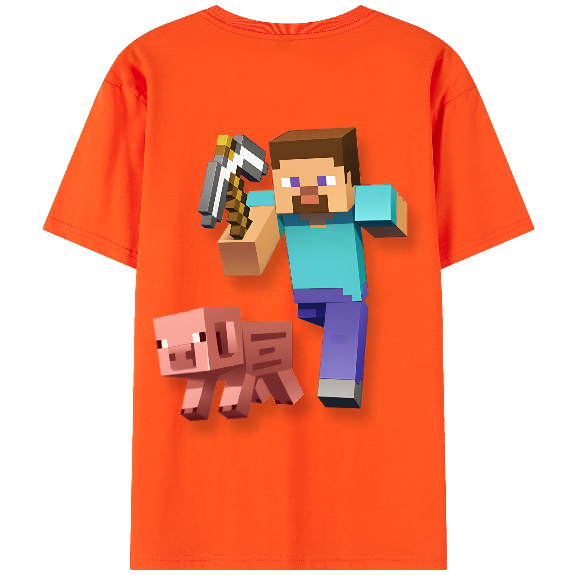 （画像用） マインクラフト ブロックの世界 Minecraft MC Block world 綿100％半袖Tシャツ（背面プリント）