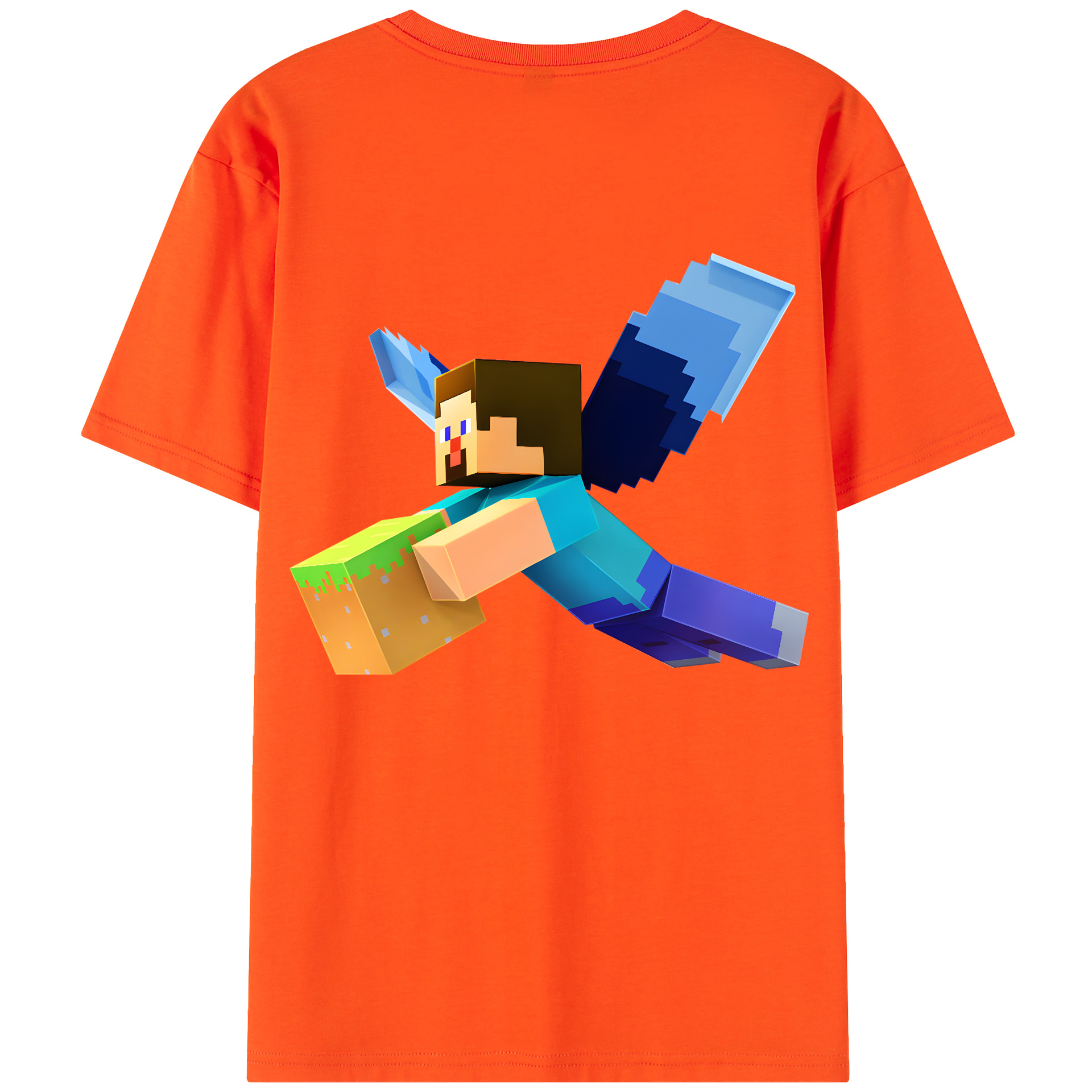 （画像用） マインクラフト ブロックの世界 Minecraft MC Block world 綿100％半袖Tシャツ（背面プリント）