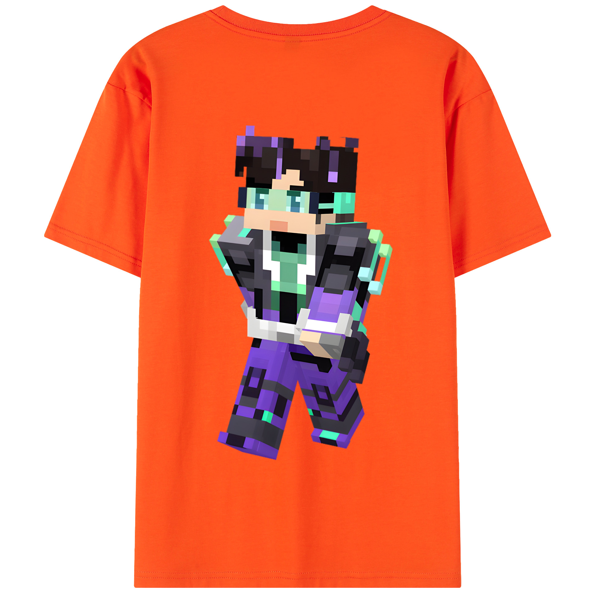 （画像用） マインクラフト ブロックの世界 Minecraft MC Block world 綿100％半袖Tシャツ（背面プリント）