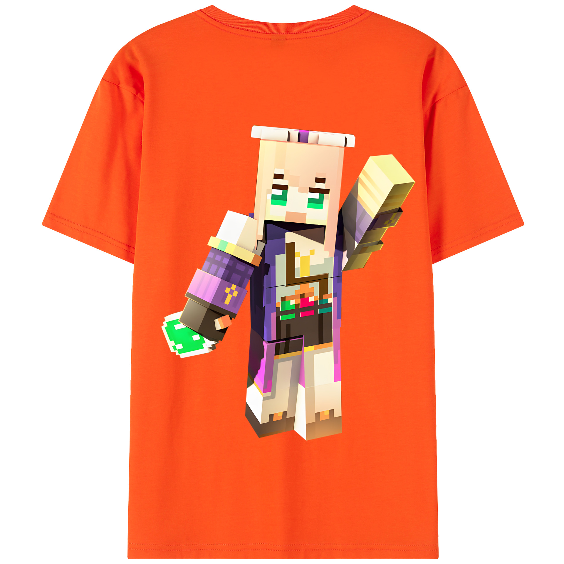 （画像用） マインクラフト ブロックの世界 Minecraft MC Block world 綿100％半袖Tシャツ（背面プリント）