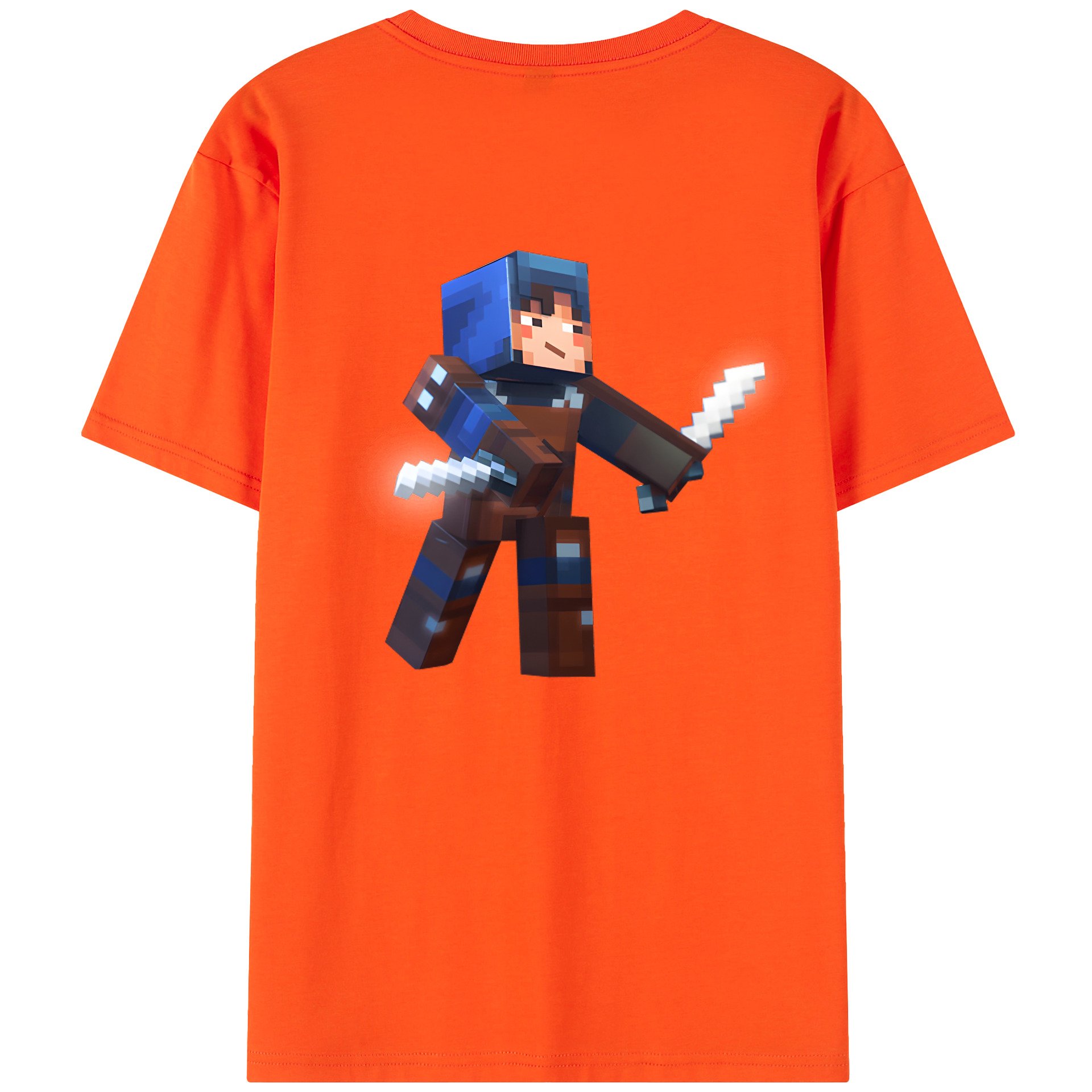 （画像用） マインクラフト ブロックの世界 Minecraft MC Block world 綿100％半袖Tシャツ（背面プリント）