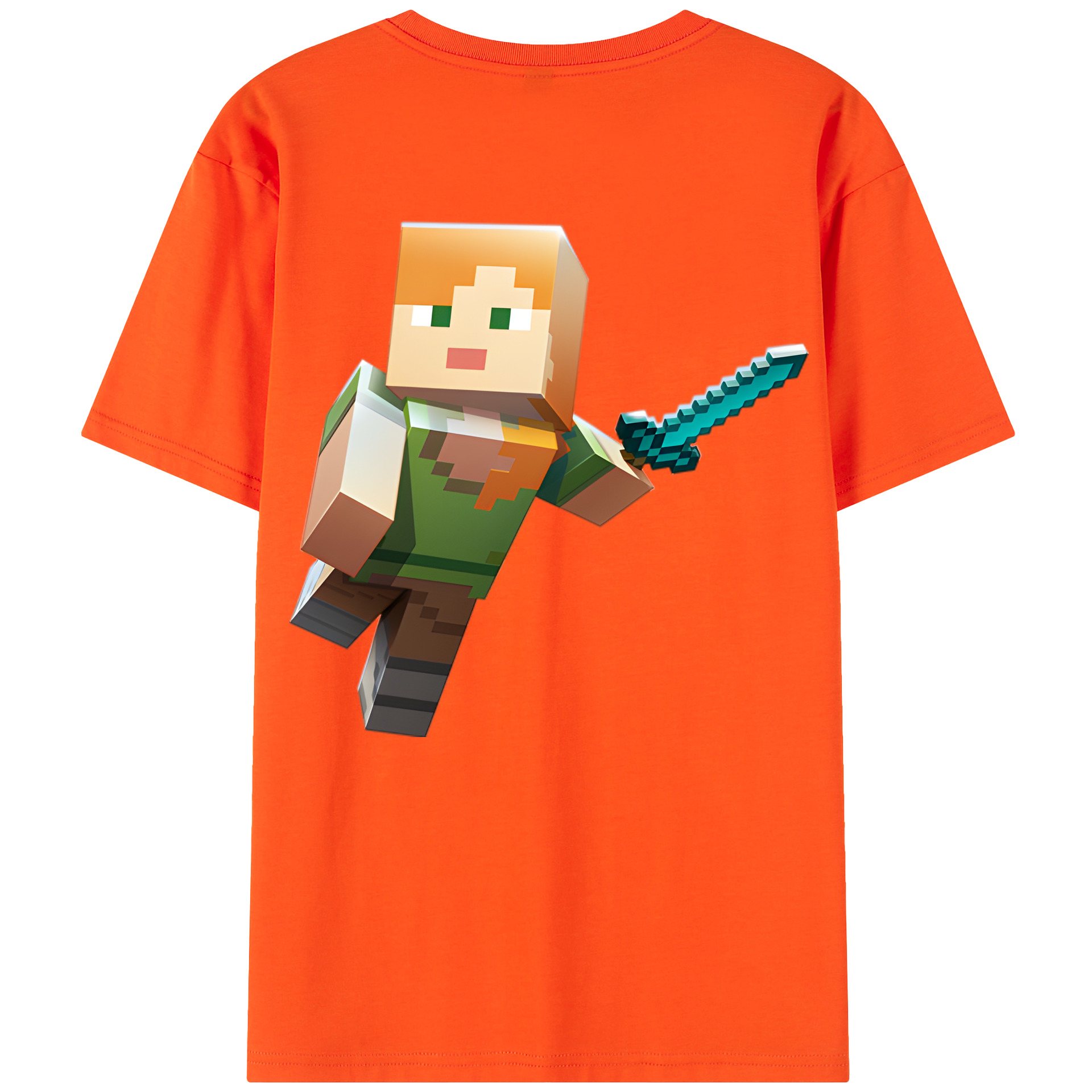 （画像用） マインクラフト ブロックの世界 Minecraft MC Block world 綿100％半袖Tシャツ（背面プリント）