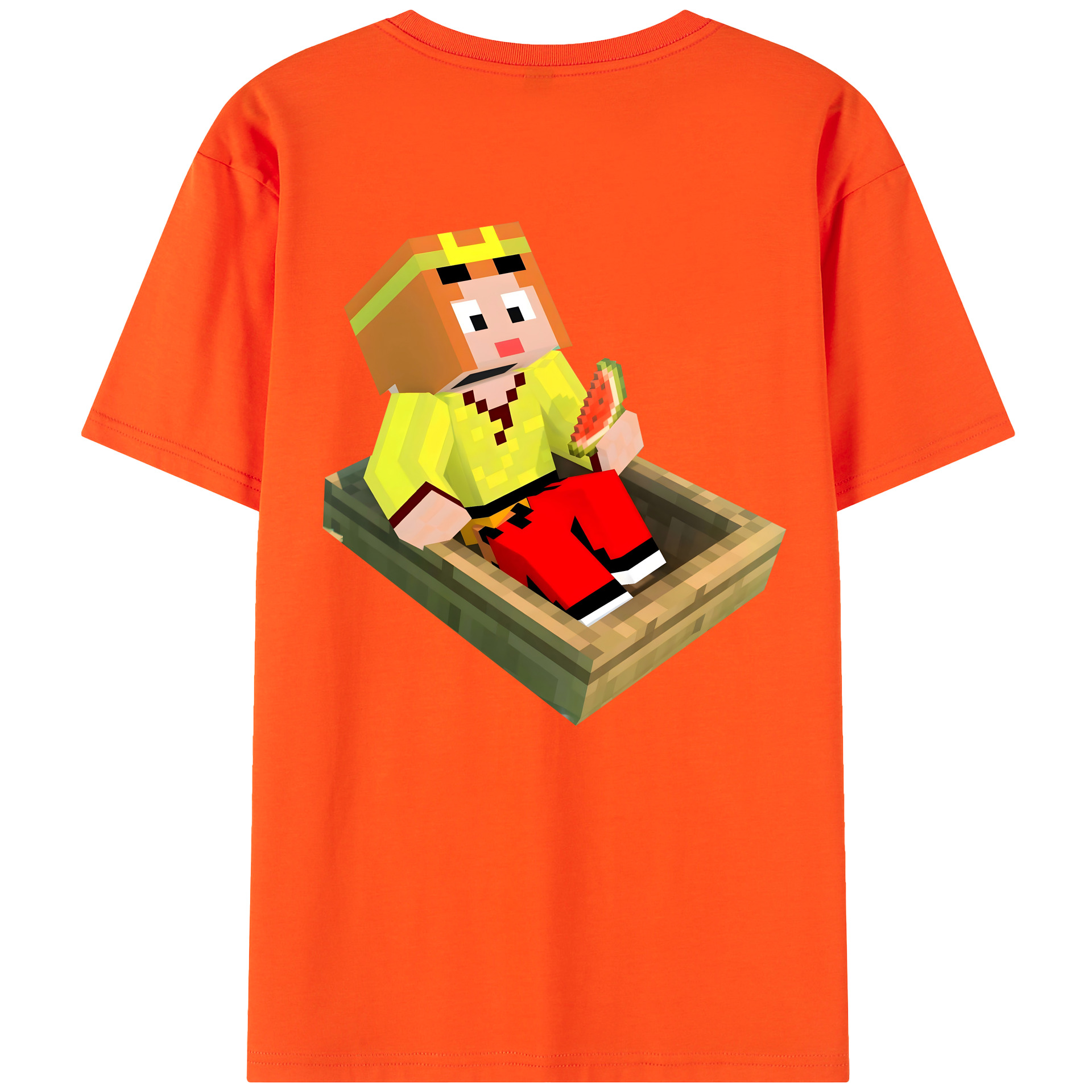 （画像用） マインクラフト ブロックの世界 Minecraft MC Block world 綿100％半袖Tシャツ（背面プリント）