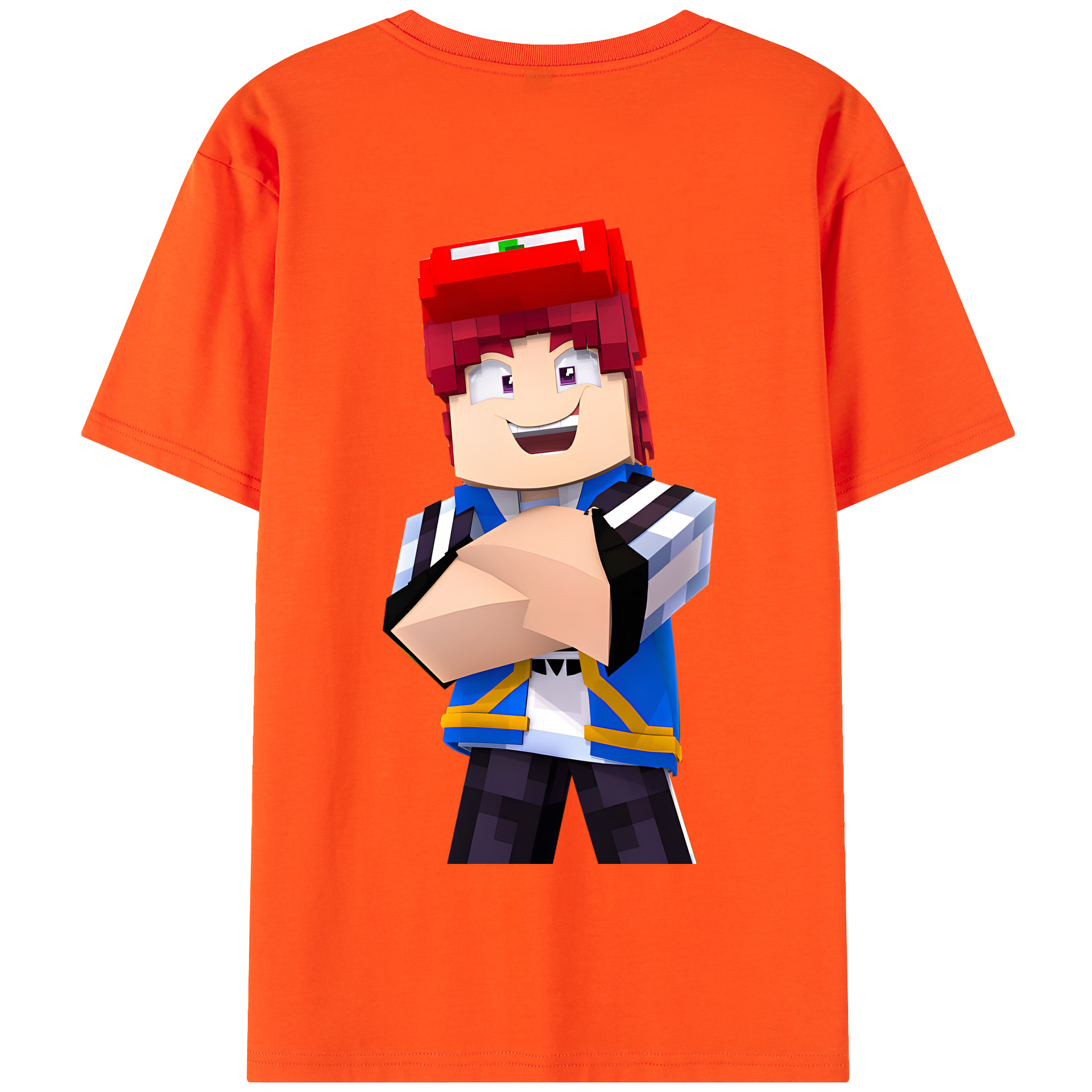 （画像用） マインクラフト ブロックの世界 Minecraft MC Block world 綿100％半袖Tシャツ（背面プリント）