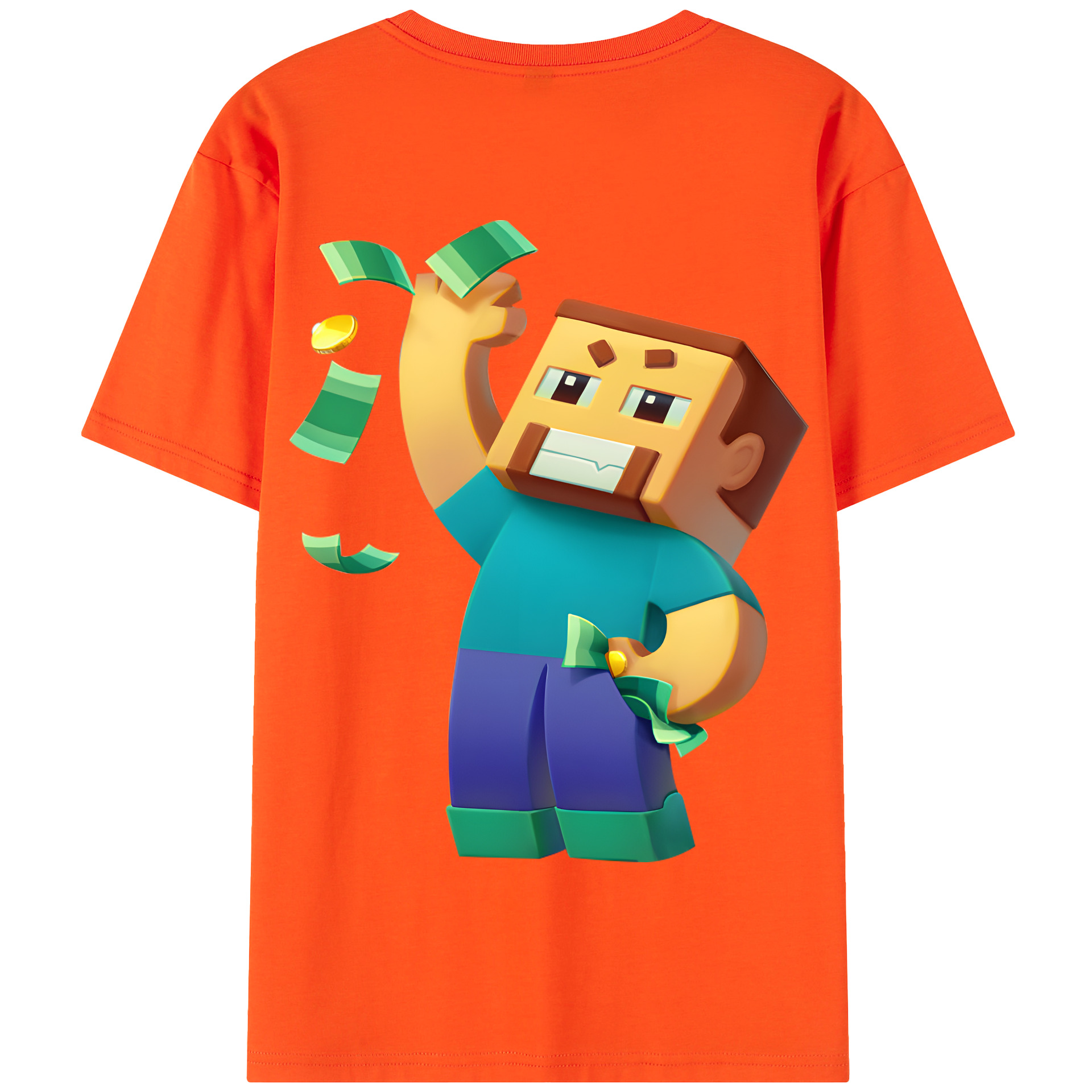 （画像用） マインクラフト ブロックの世界 Minecraft MC Block world 綿100％半袖Tシャツ（背面プリント）