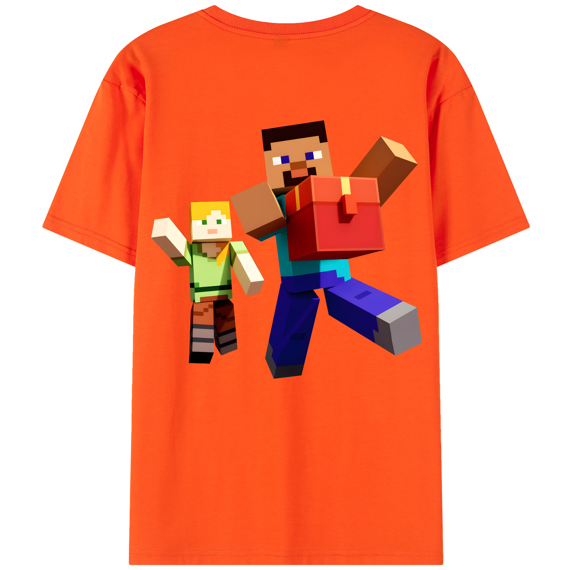 （画像用） マインクラフト ブロックの世界 Minecraft MC Block world 綿100％半袖Tシャツ（背面プリント）