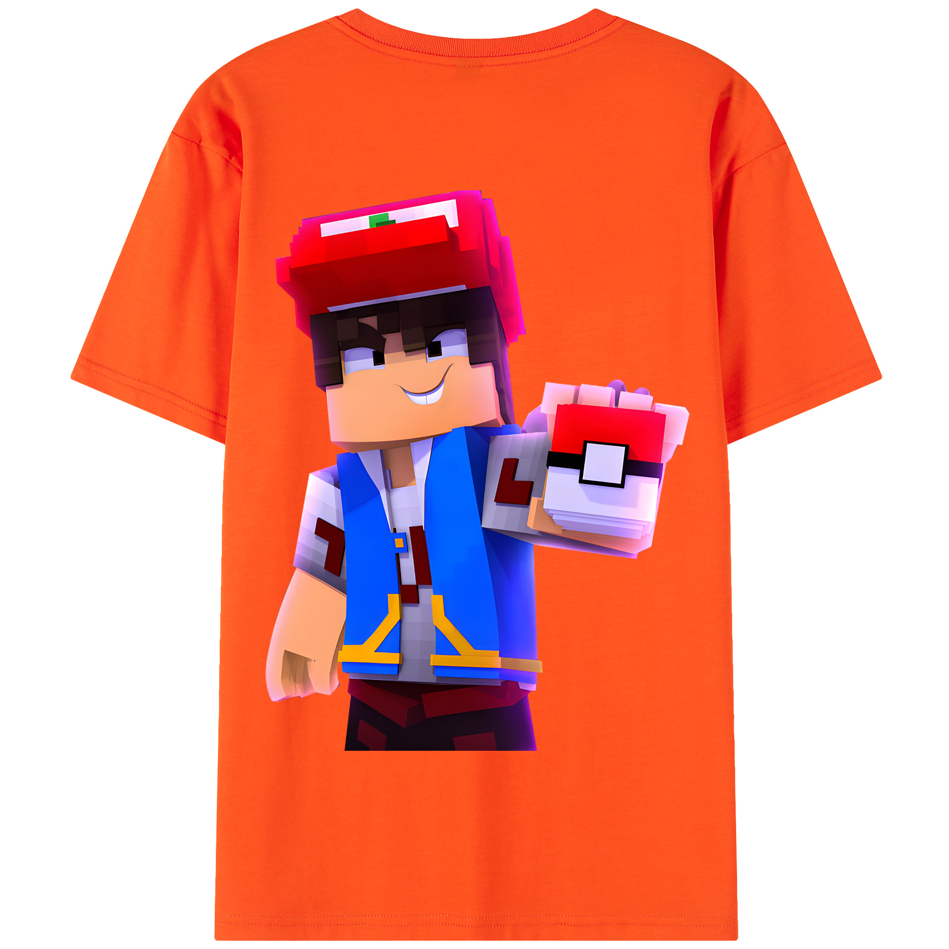 （画像用） マインクラフト ブロックの世界 Minecraft MC Block world 綿100％半袖Tシャツ（背面プリント）