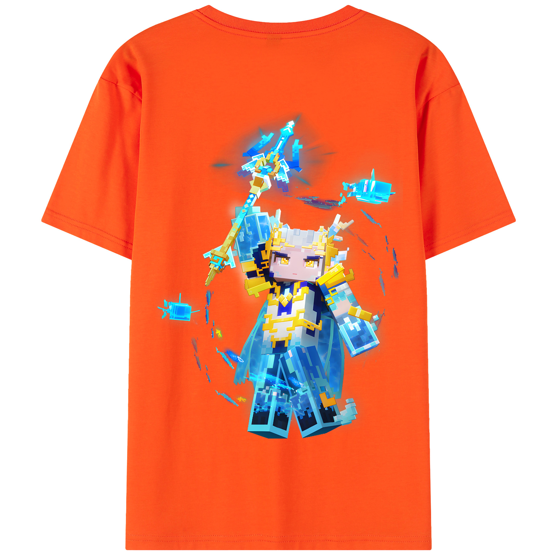 （画像用） マインクラフト ブロックの世界 Minecraft MC Block world 綿100％半袖Tシャツ（背面プリント）