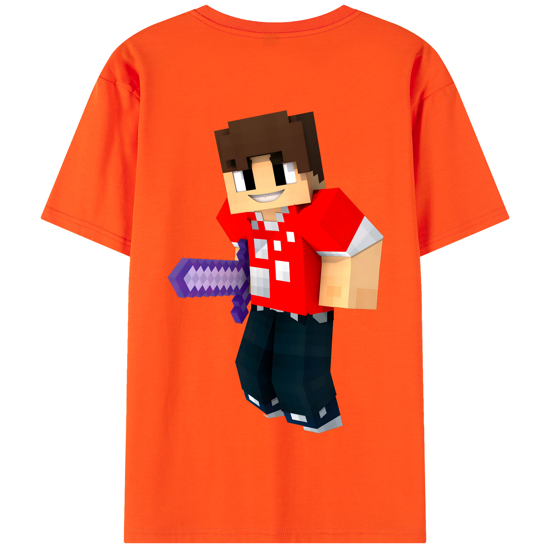 （画像用） マインクラフト ブロックの世界 Minecraft MC Block world 綿100％半袖Tシャツ（背面プリント）