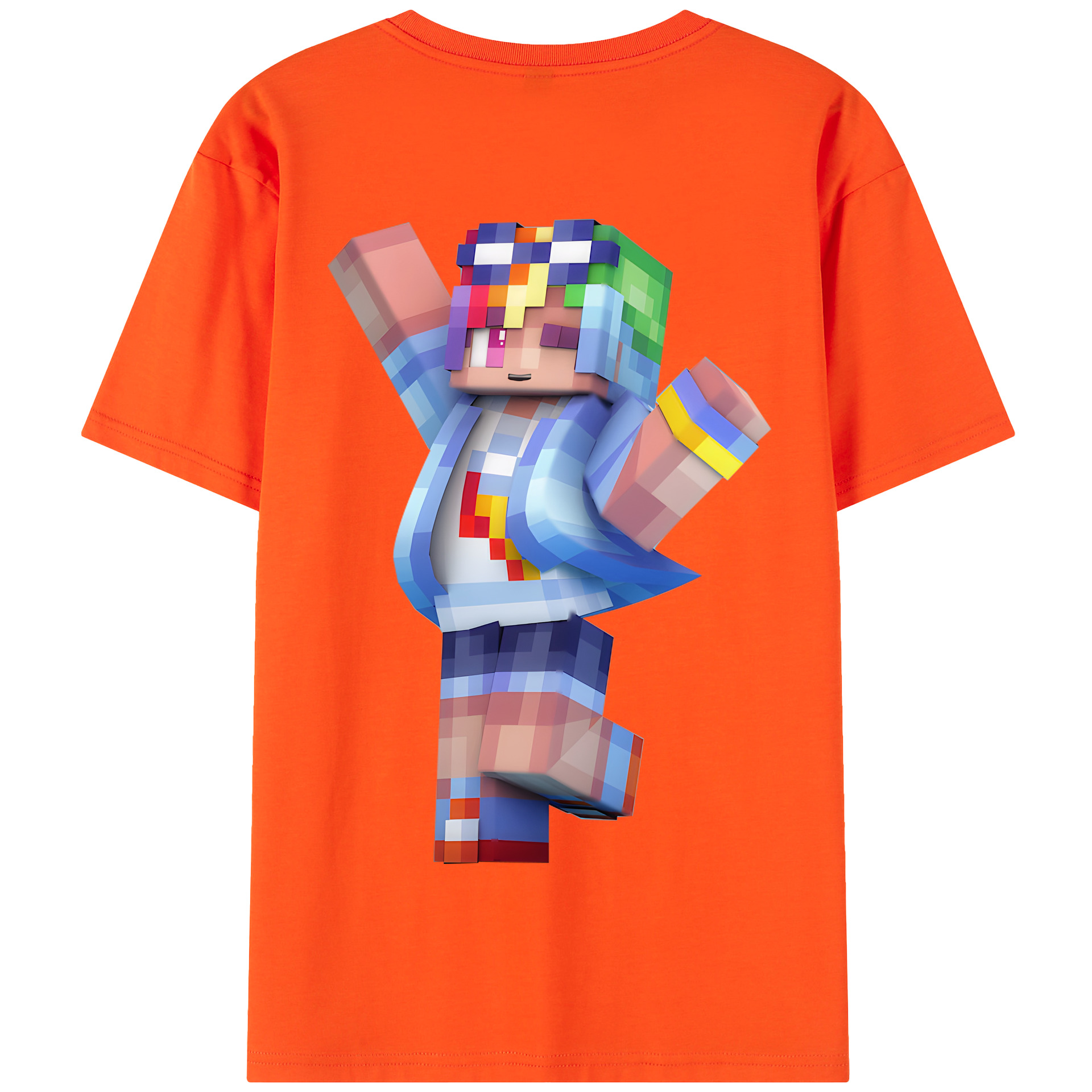 （画像用） マインクラフト ブロックの世界 Minecraft MC Block world 綿100％半袖Tシャツ（背面プリント）