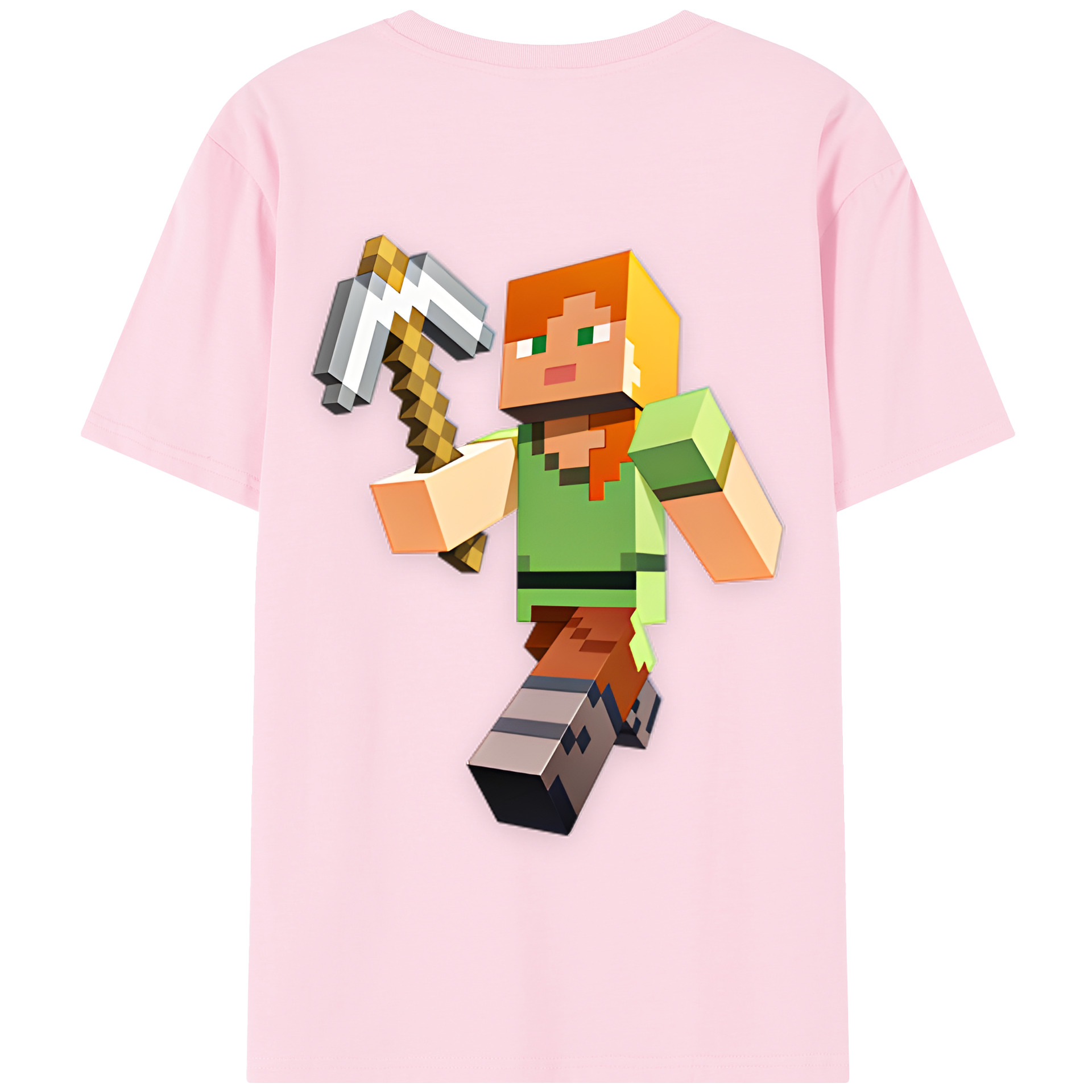 （画像用） マインクラフト ブロックの世界 Minecraft MC Block world 綿100％半袖Tシャツ（背面プリント）