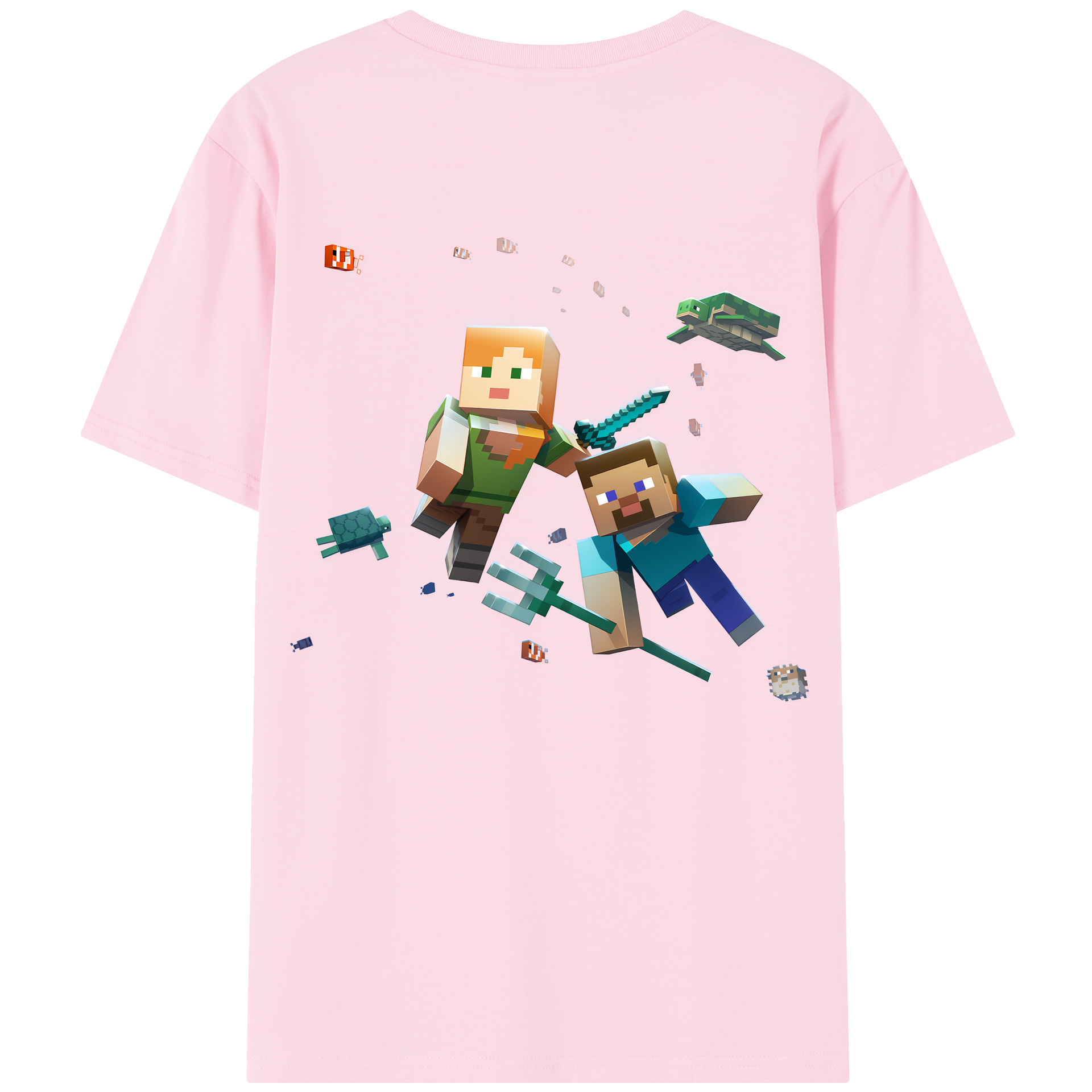 （画像用） マインクラフト ブロックの世界 Minecraft MC Block world 綿100％半袖Tシャツ（背面プリント）